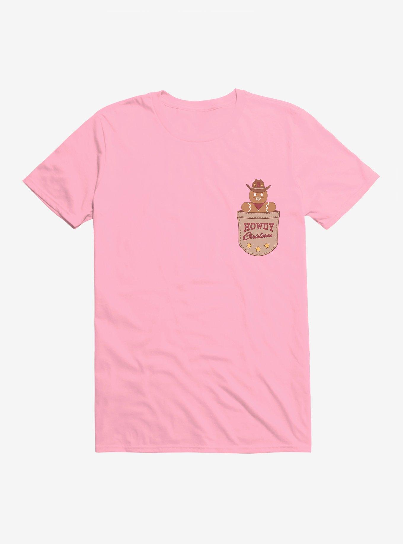 Hot Topic Howdy Christmas Gingerbread Man Faux Pocket T-Shirt, CHARITY PINK, hi-res