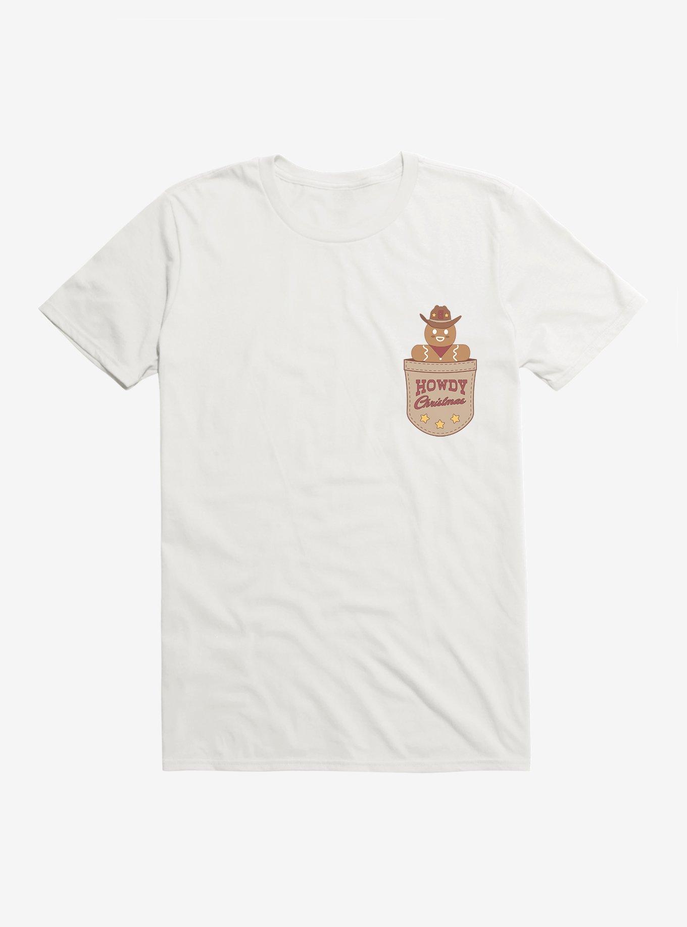 Howdy Christmas Gingerbread Man Faux Pocket T-Shirt