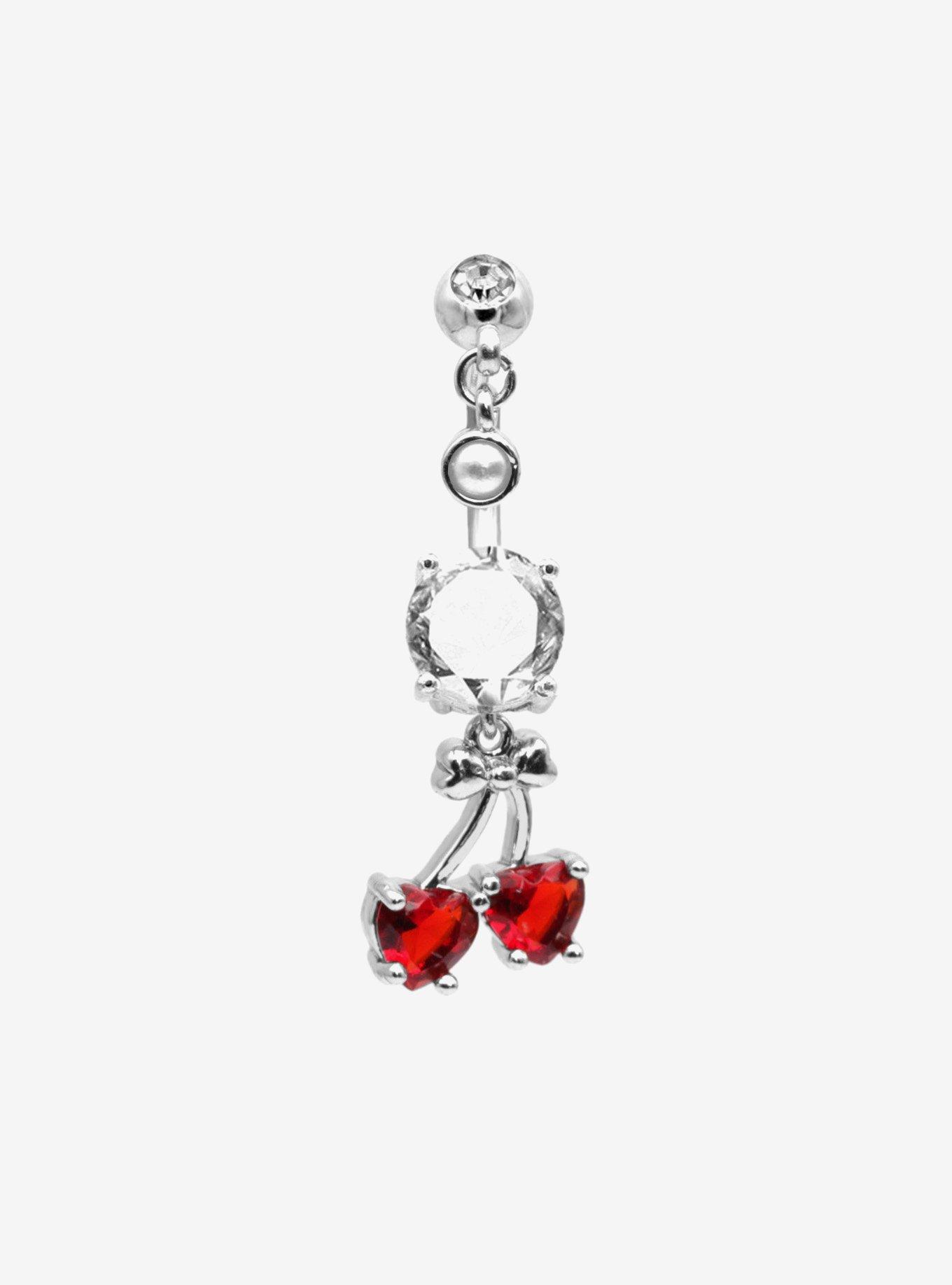 14G Steel Cherry Bling Navel Barbell, , hi-res