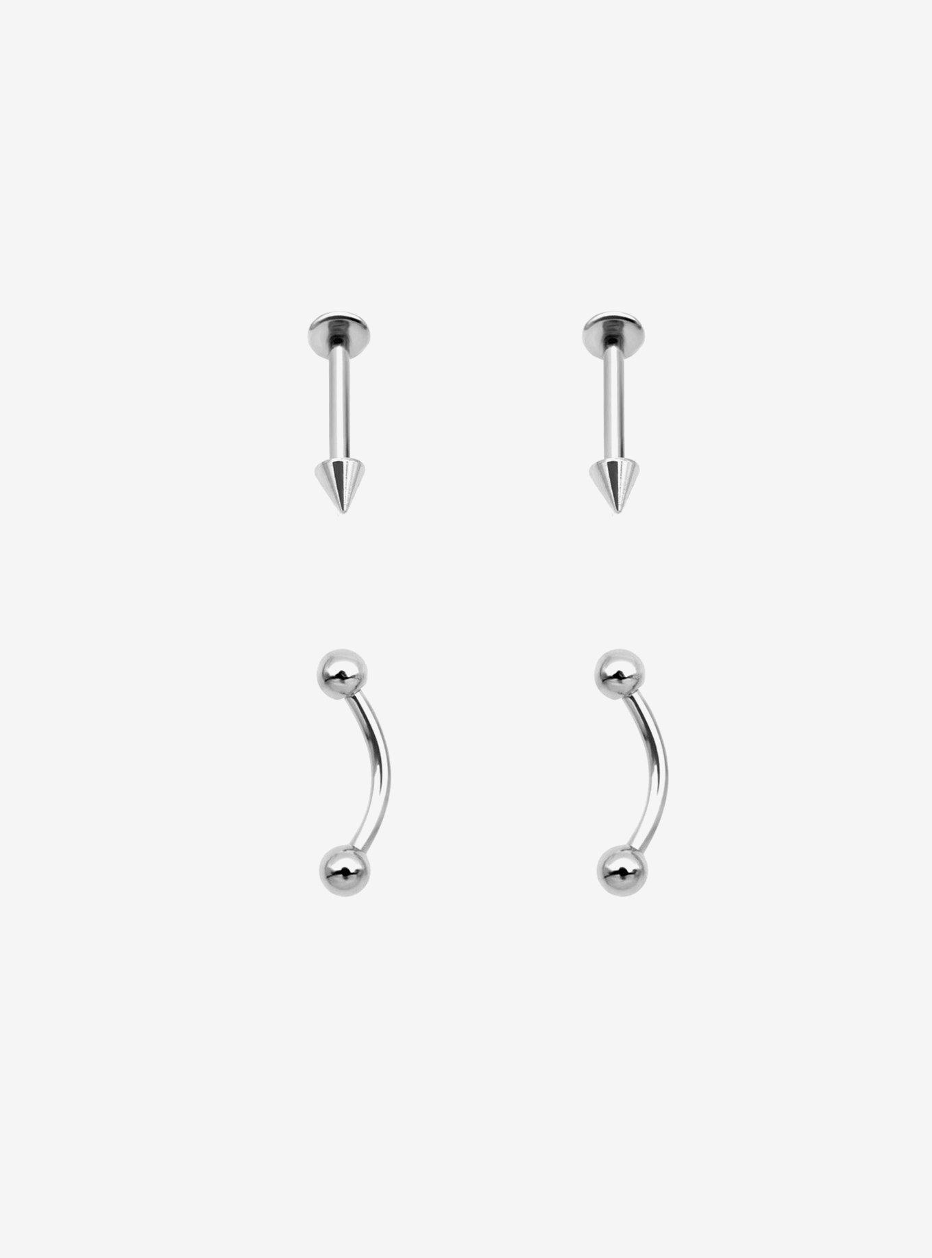 16G Steel Labret Stud & Curve Barbell 4 Pack, , hi-res