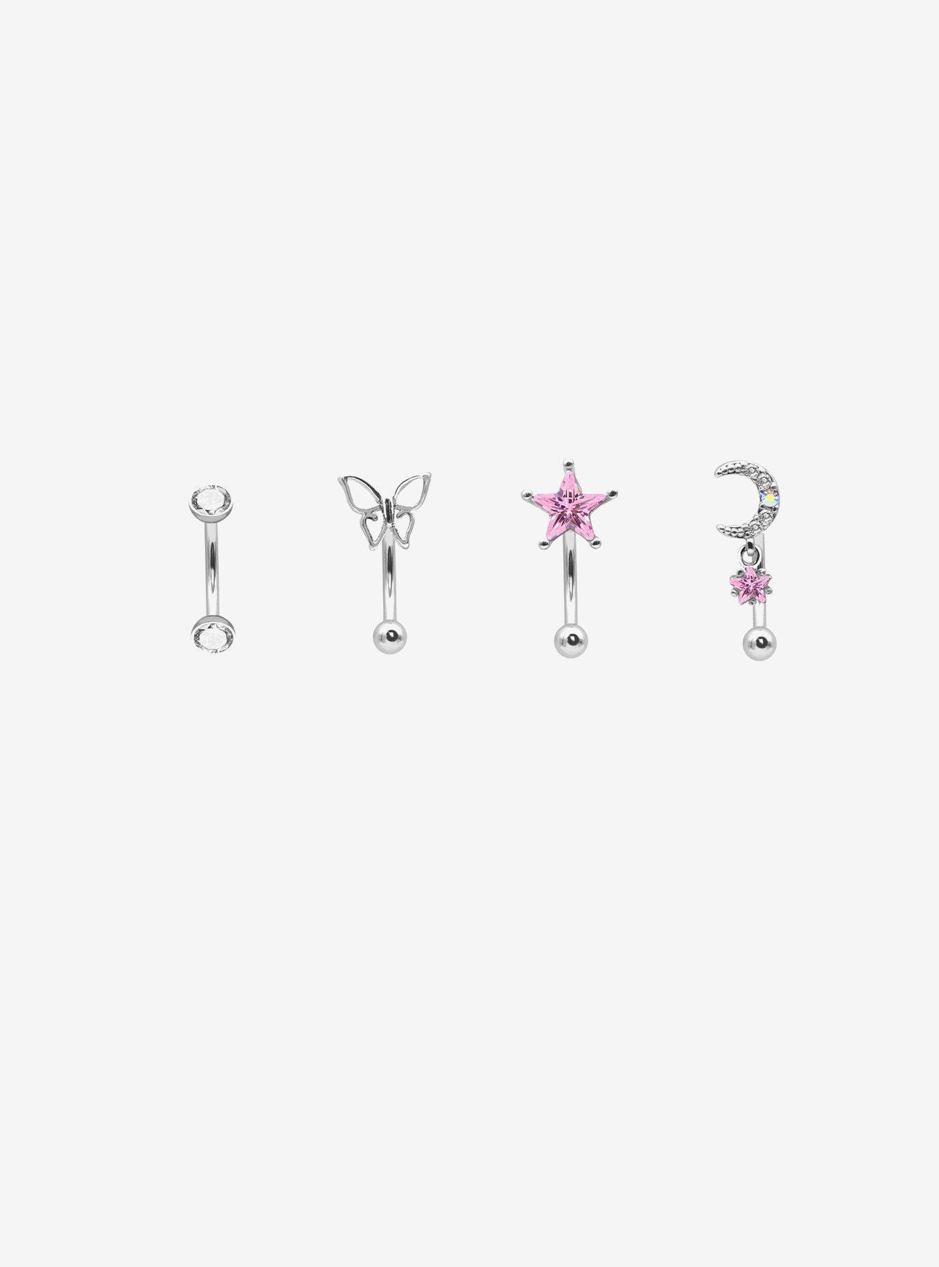 16G Steel Kawaii Butterfly Celestial Bling Eyebrow Barbell 4 Pack, , hi-res