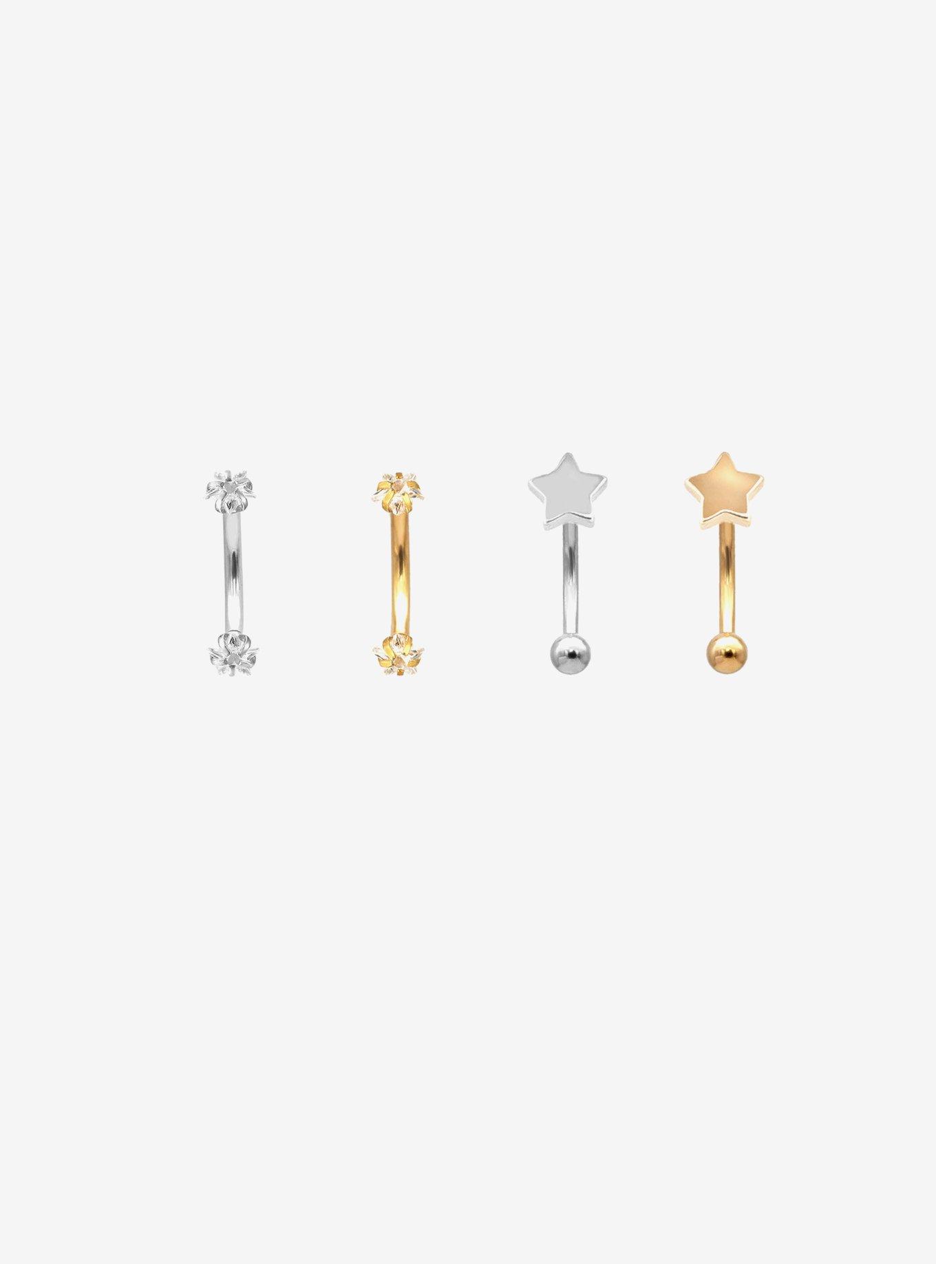 16G Steel Gold & Silver Gem Star Eyebrow Barbell 4 Pack, , hi-res