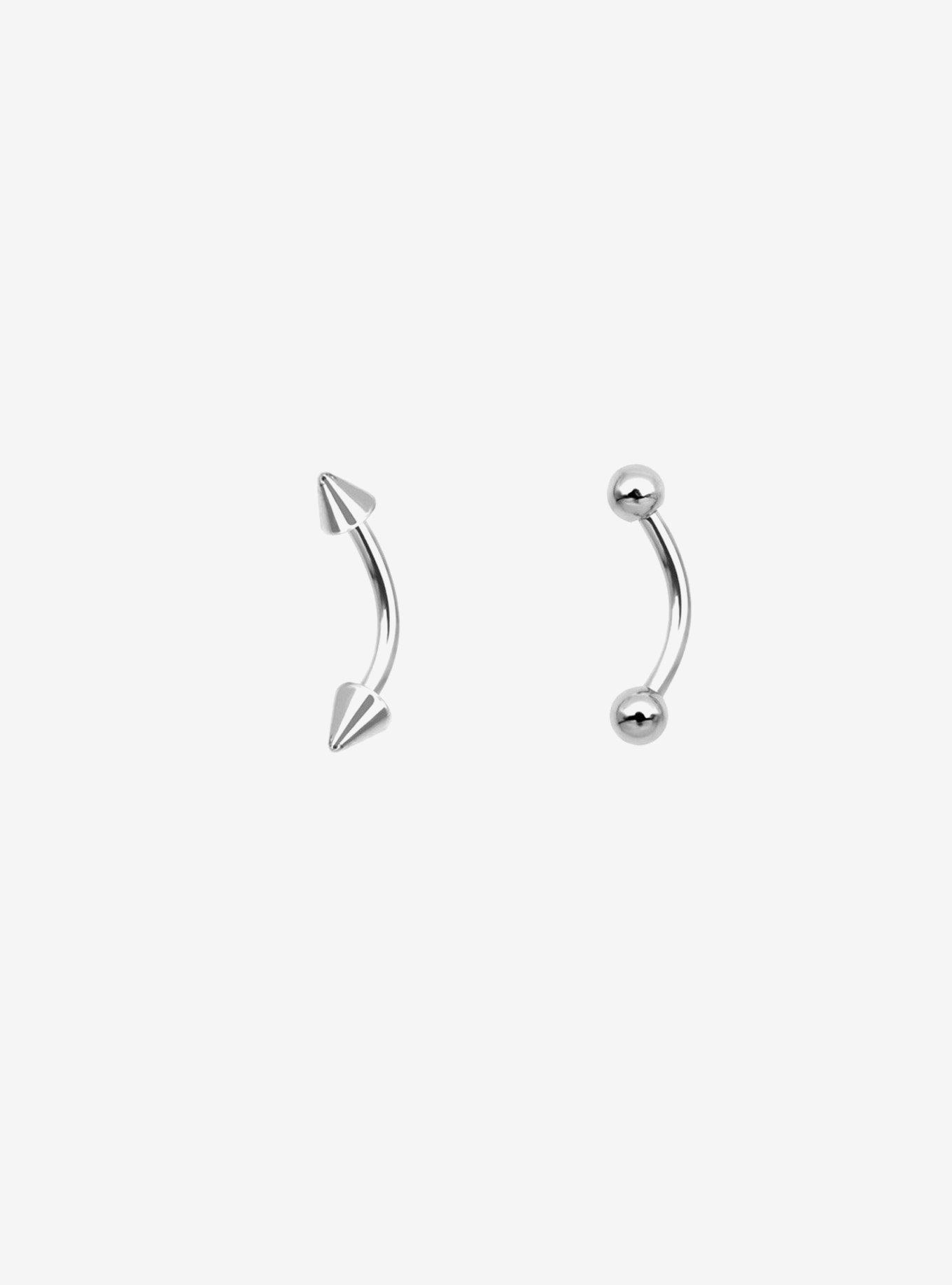16G Steel Silver & Black Spike & Ball Eyebrow Barbell 3 Pack