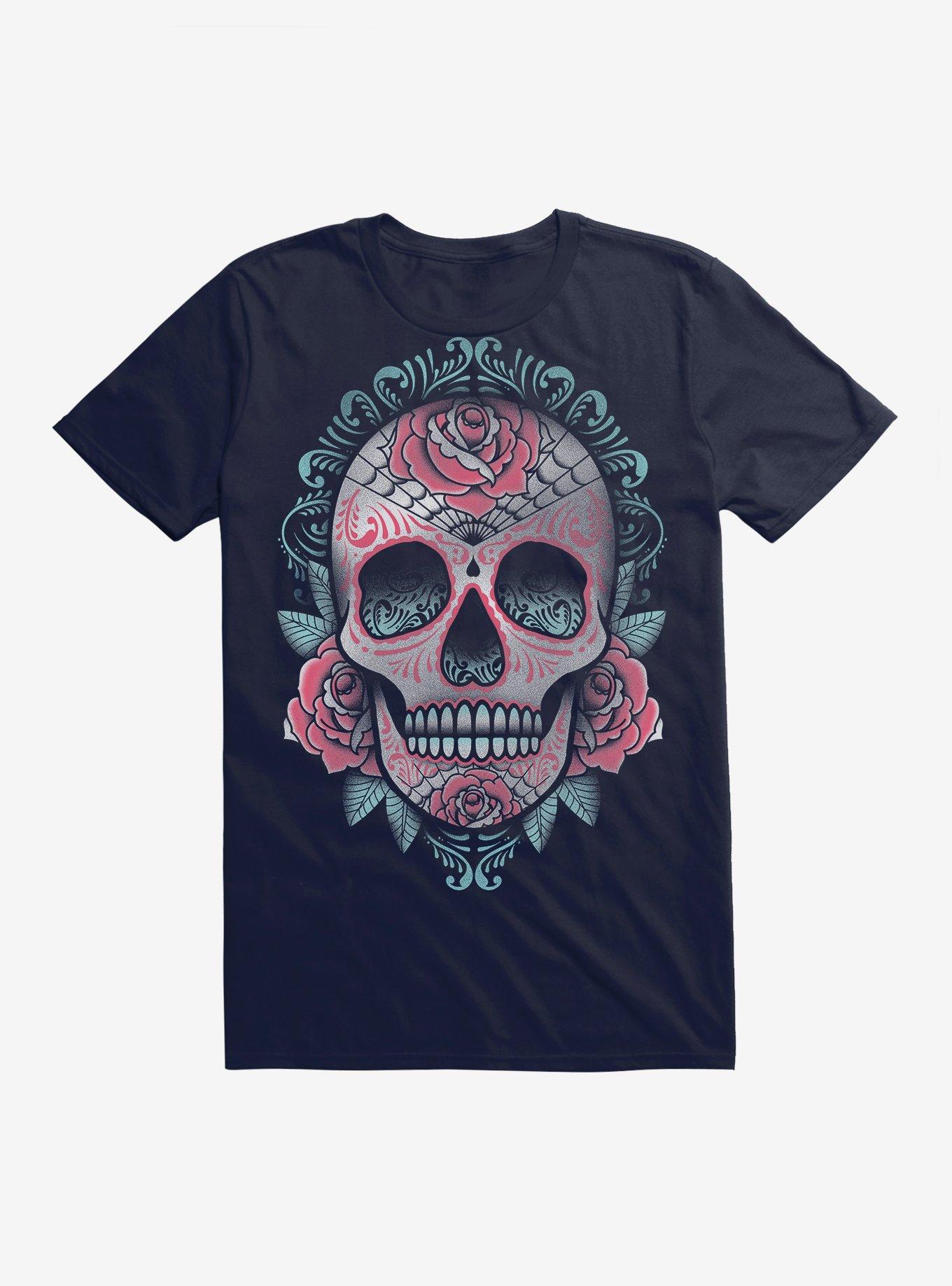 Sugar Skull Rose T-Shirt, NAVY, hi-res
