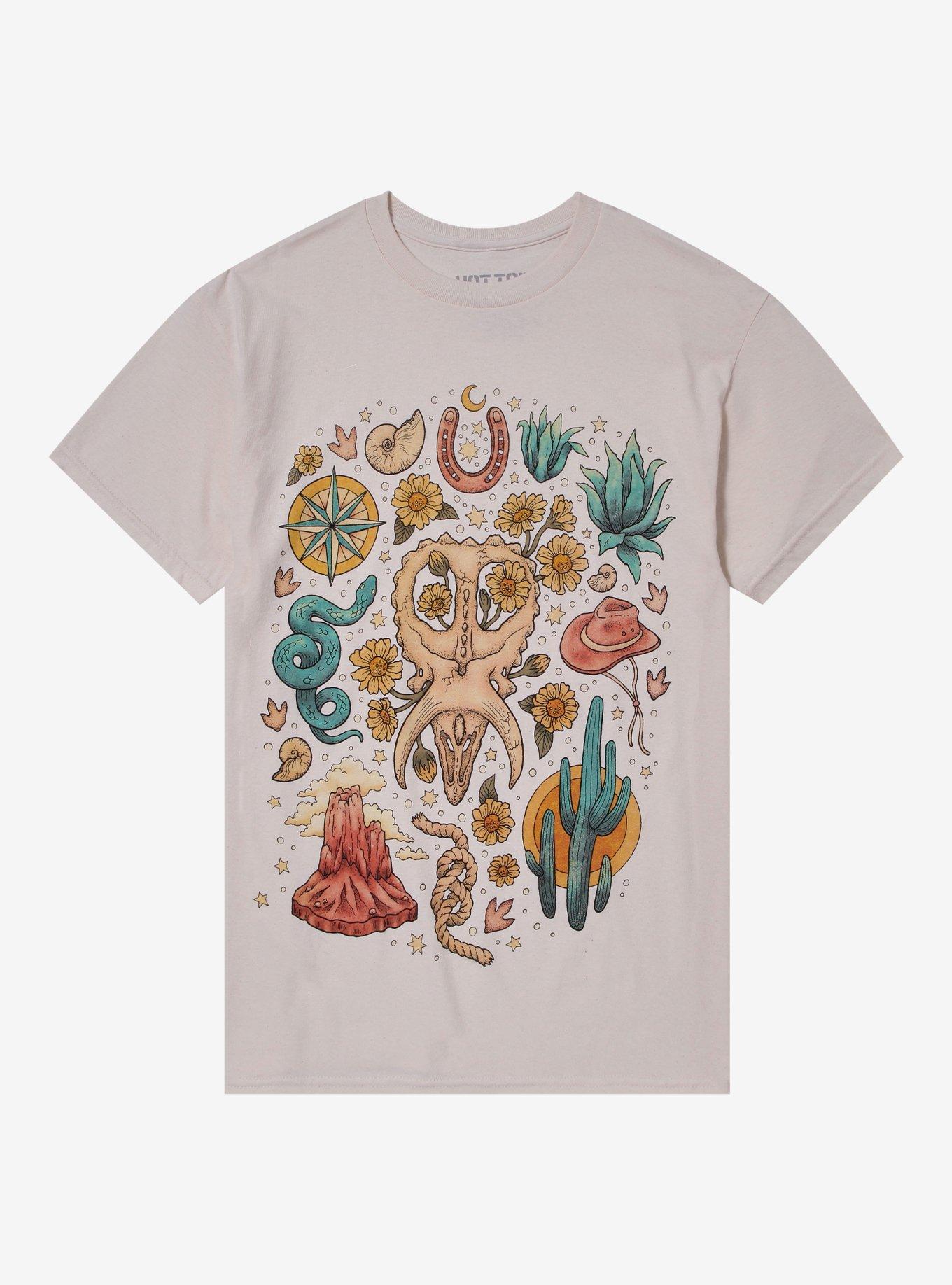 Triceratops Skull & Desert Symbols T-Shirt By Omegafauna, , hi-res