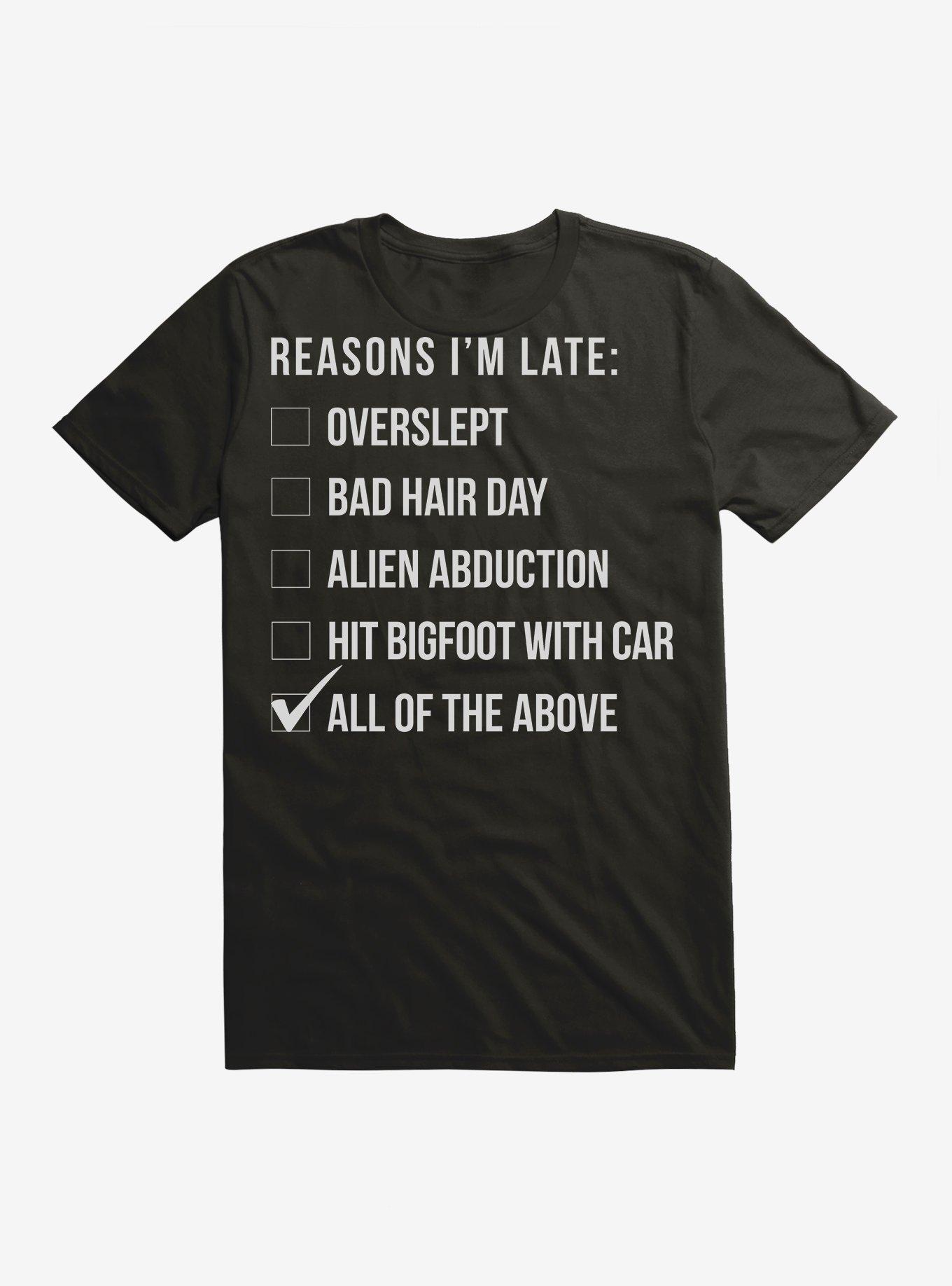 Reasons Why I'm Late T-Shirt, BLACK, hi-res