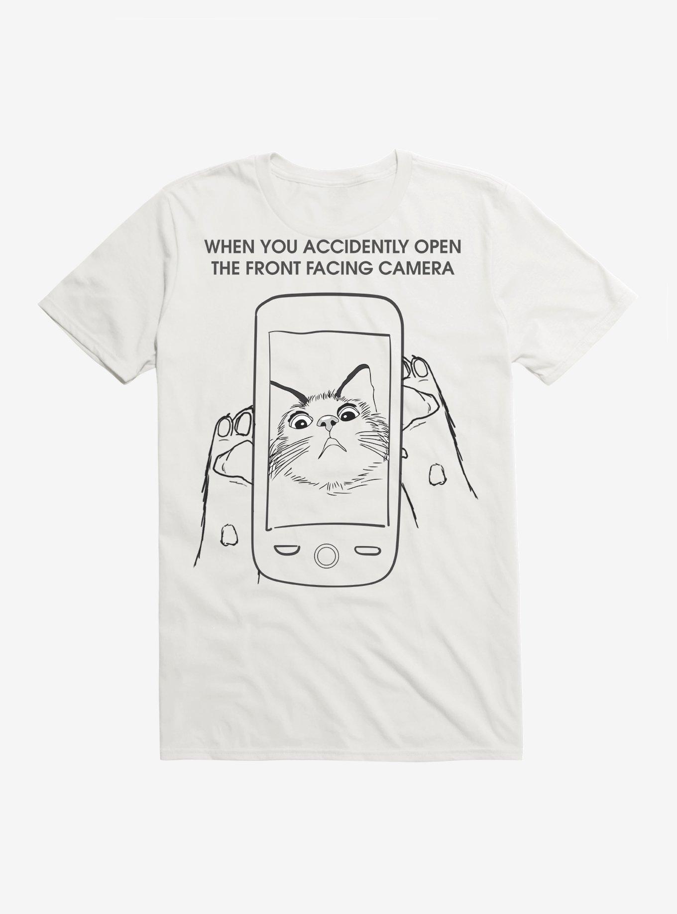 Cat Front Facing Camera T-Shirt, WHITE, hi-res