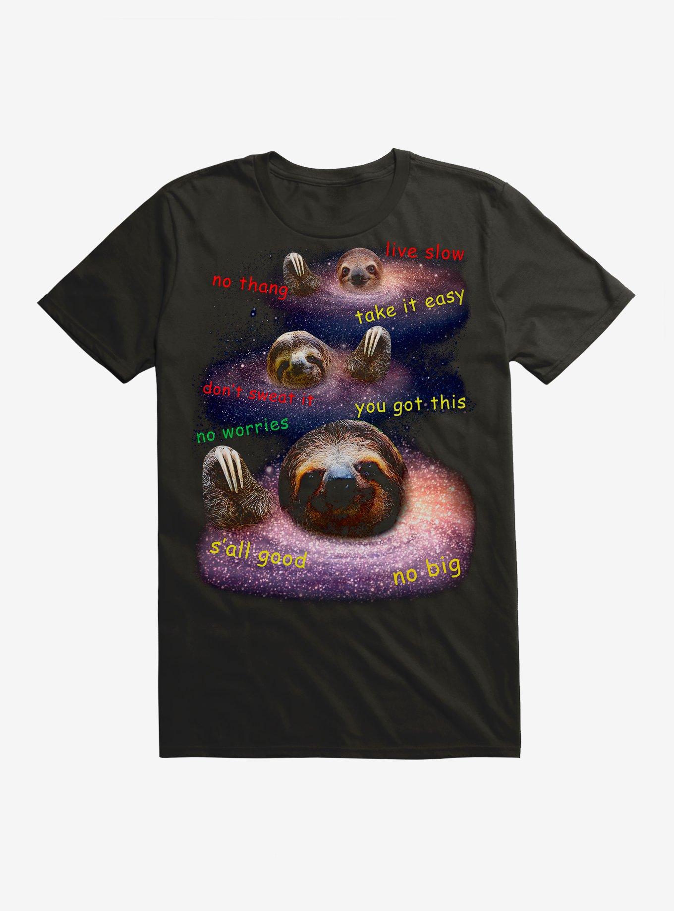 Sloth Galaxy Motivational T-Shirt, BLACK, hi-res
