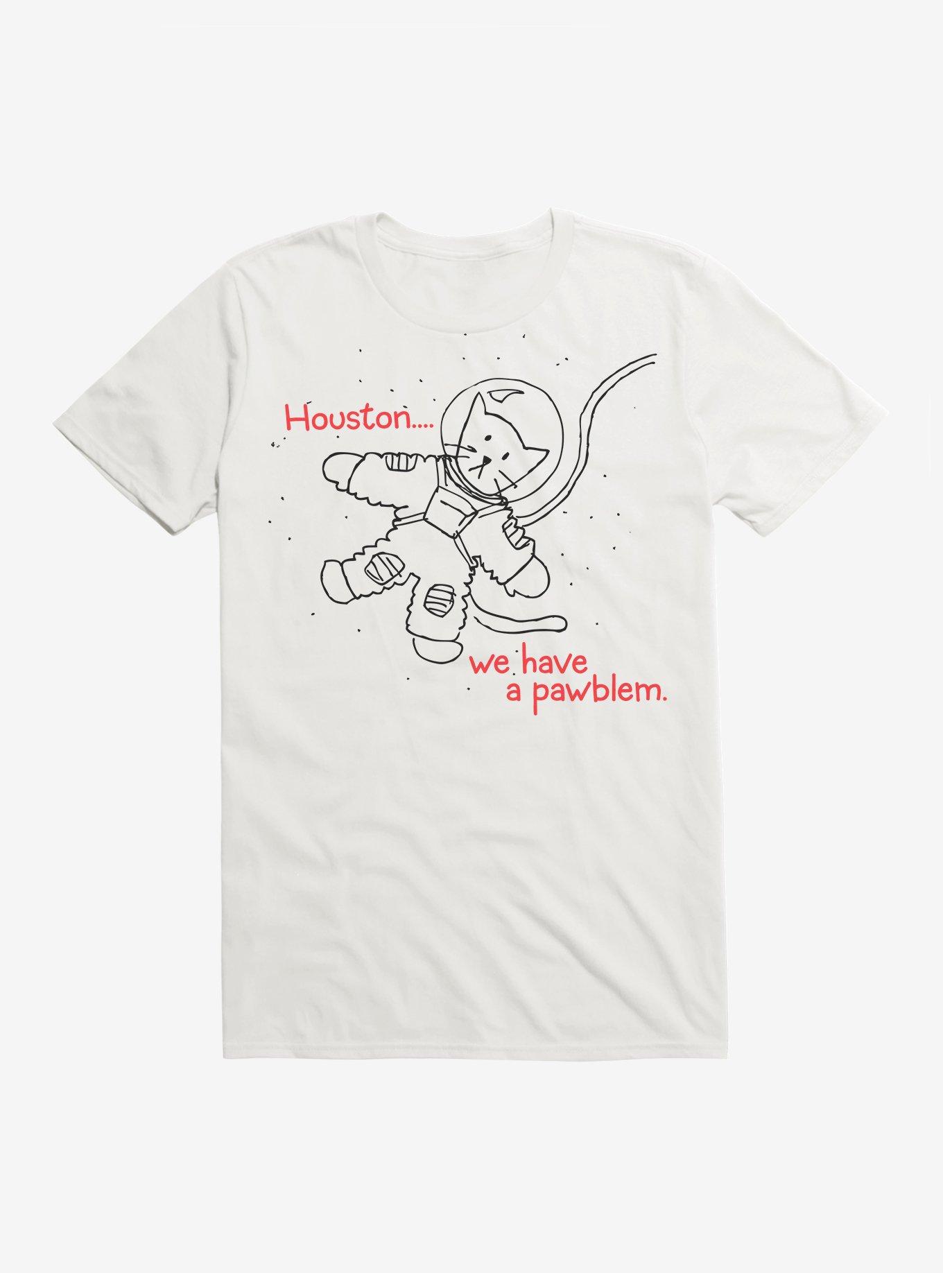 Houston We Have a Pawblem Cat T-Shirt, WHITE, hi-res