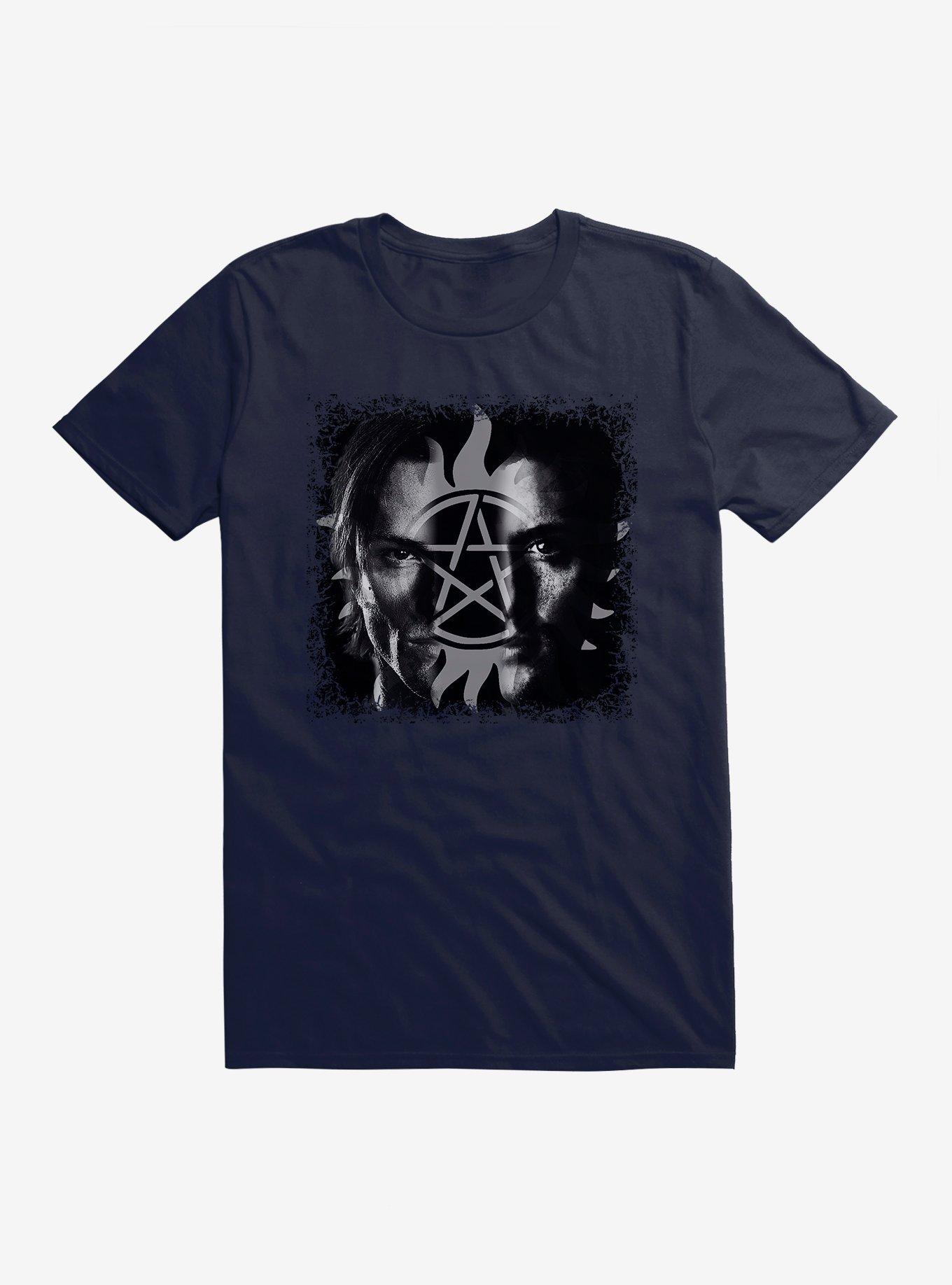 Supernatural Pentagram Split Sam & Dean T-Shirt, NAVY, hi-res