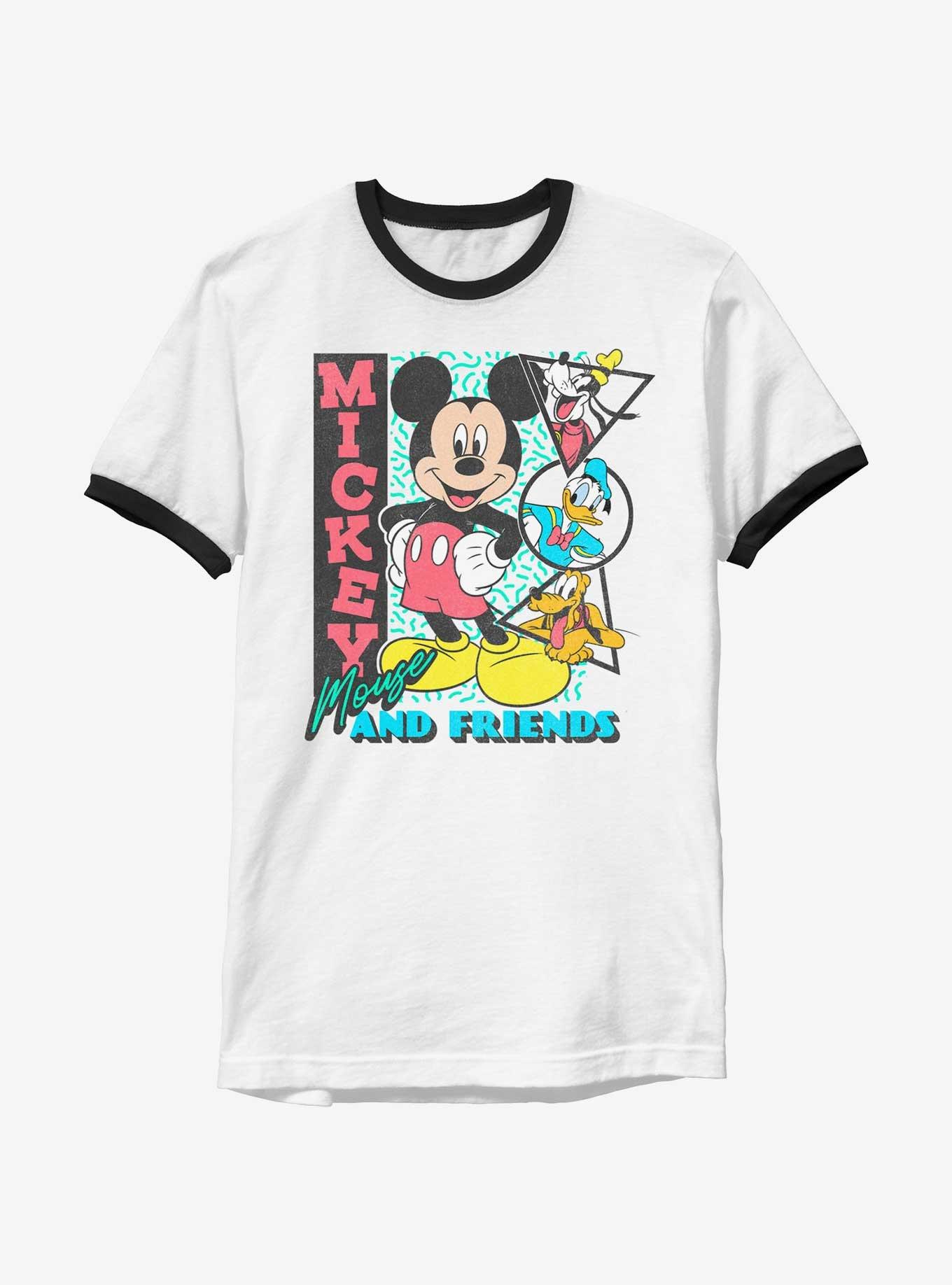 Disney Mickey Mouse & Friends Retro Shapes Ringer T-Shirt, WHTBLK, hi-res