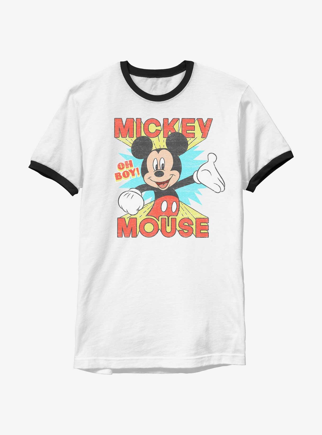 Disney Mickey Mouse Mickey Oh Boy Ringer T-Shirt, WHTBLK, hi-res