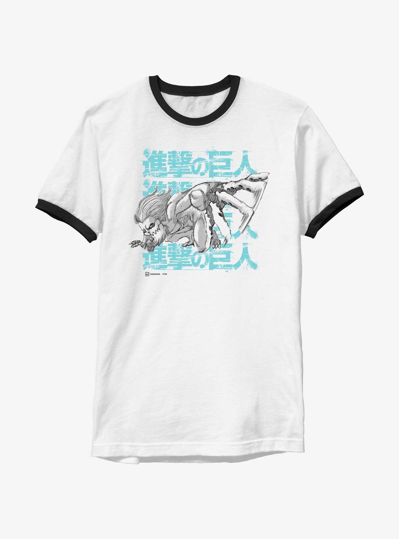 Attack On Titan Jaw Titan Stack Ringer T-Shirt, WHTBLK, hi-res