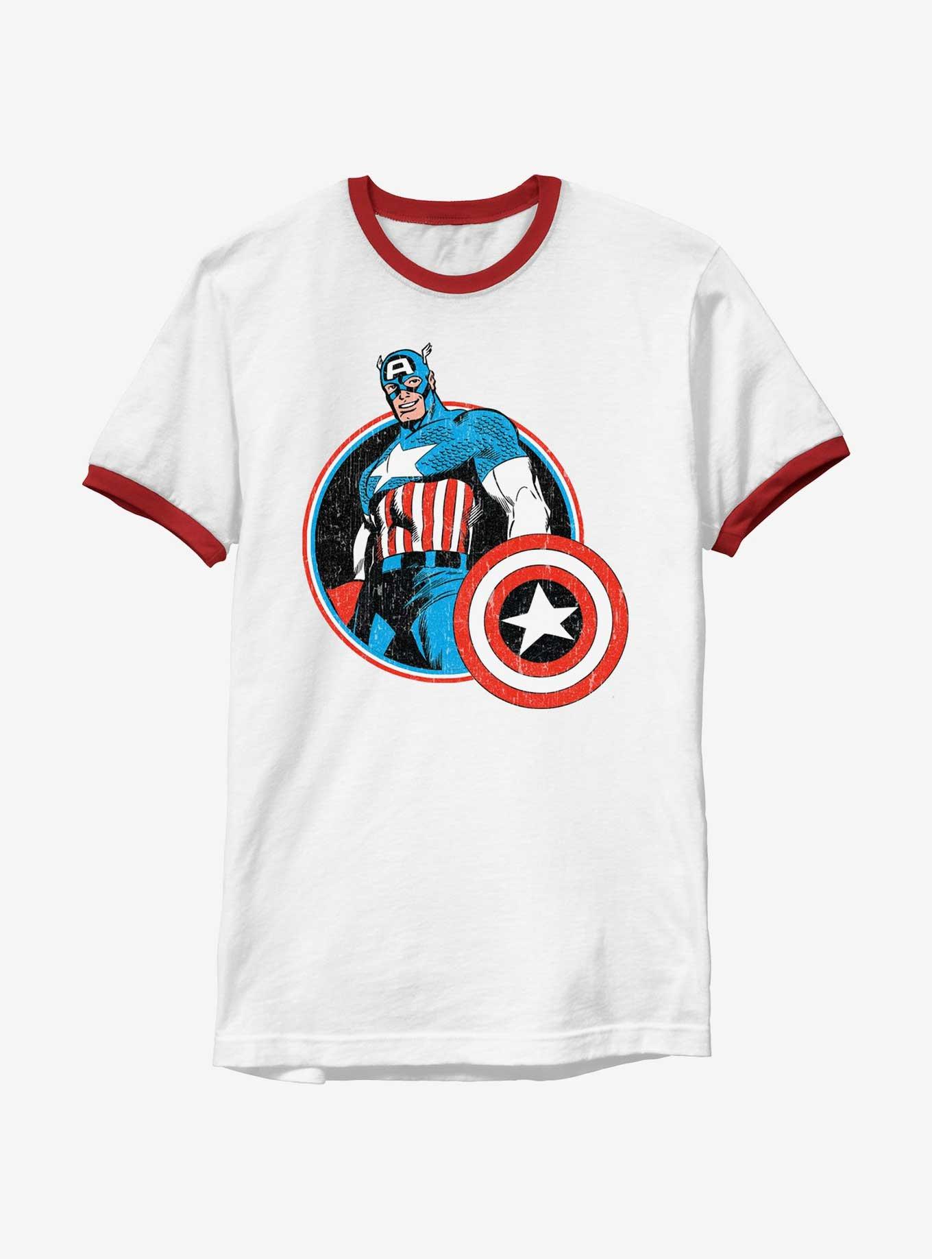 Marvel Captain America Captain Retro Ringer T-Shirt, WHTRED, hi-res