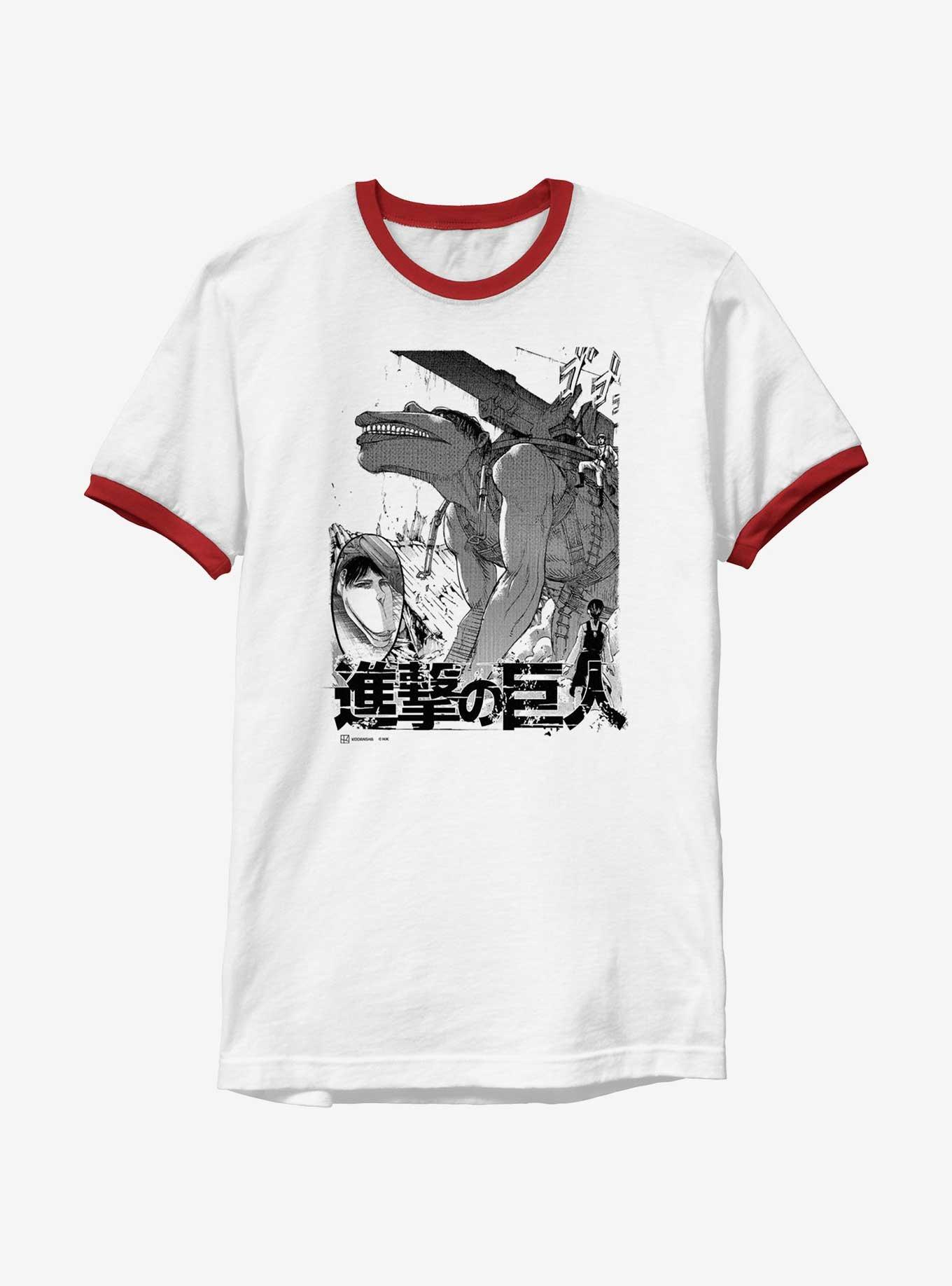 Attack On Titan Cart Titan Demolition Ringer T-Shirt, WHTRED, hi-res