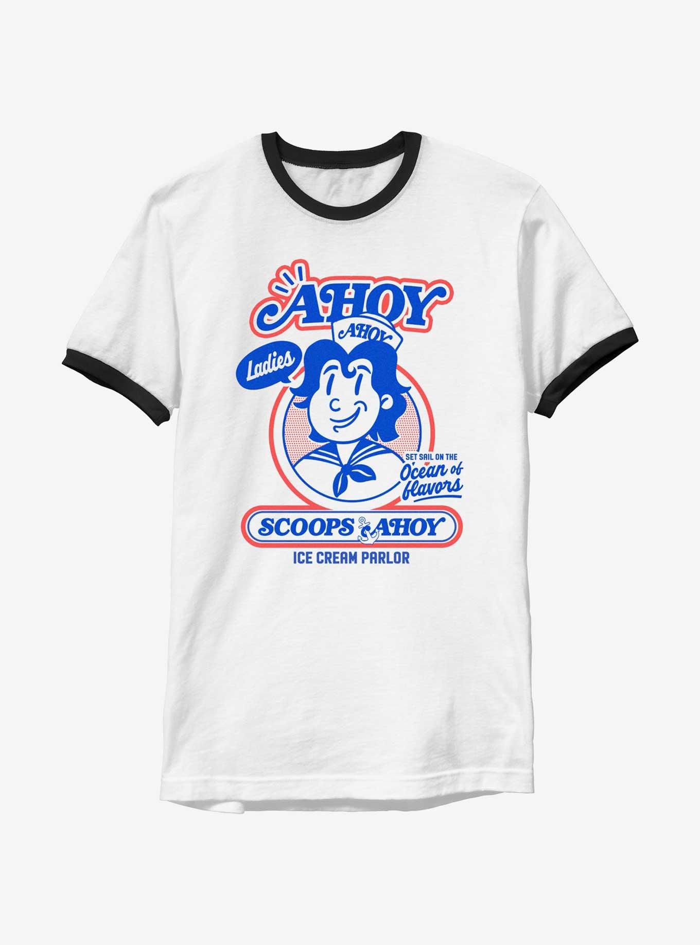 Stranger Things Retro Ahoy Badge Ringer T-Shirt, WHTBLK, hi-res