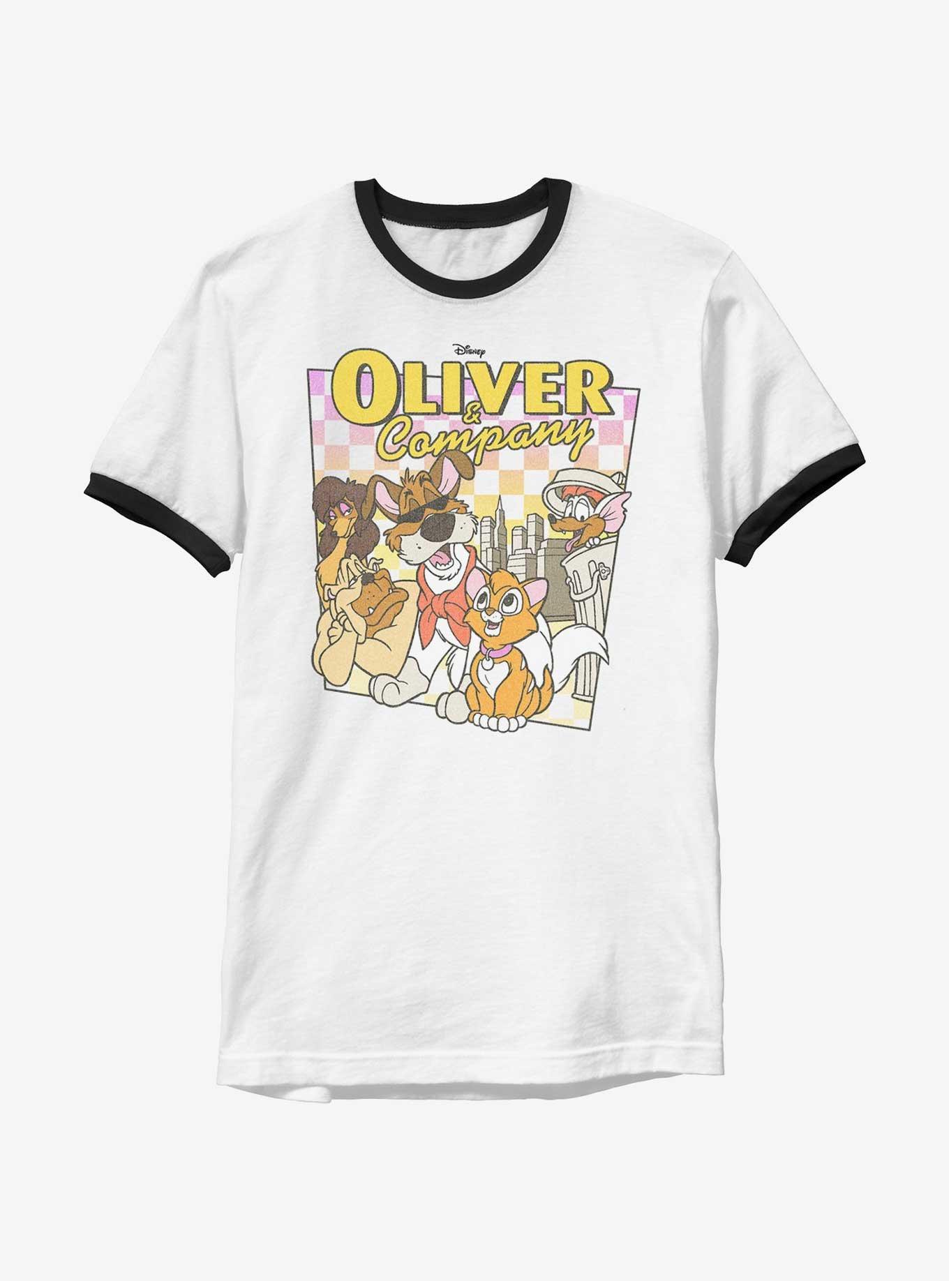 Disney Oliver & Company Checkerboard Poster Ringer T-Shirt, WHTBLK, hi-res