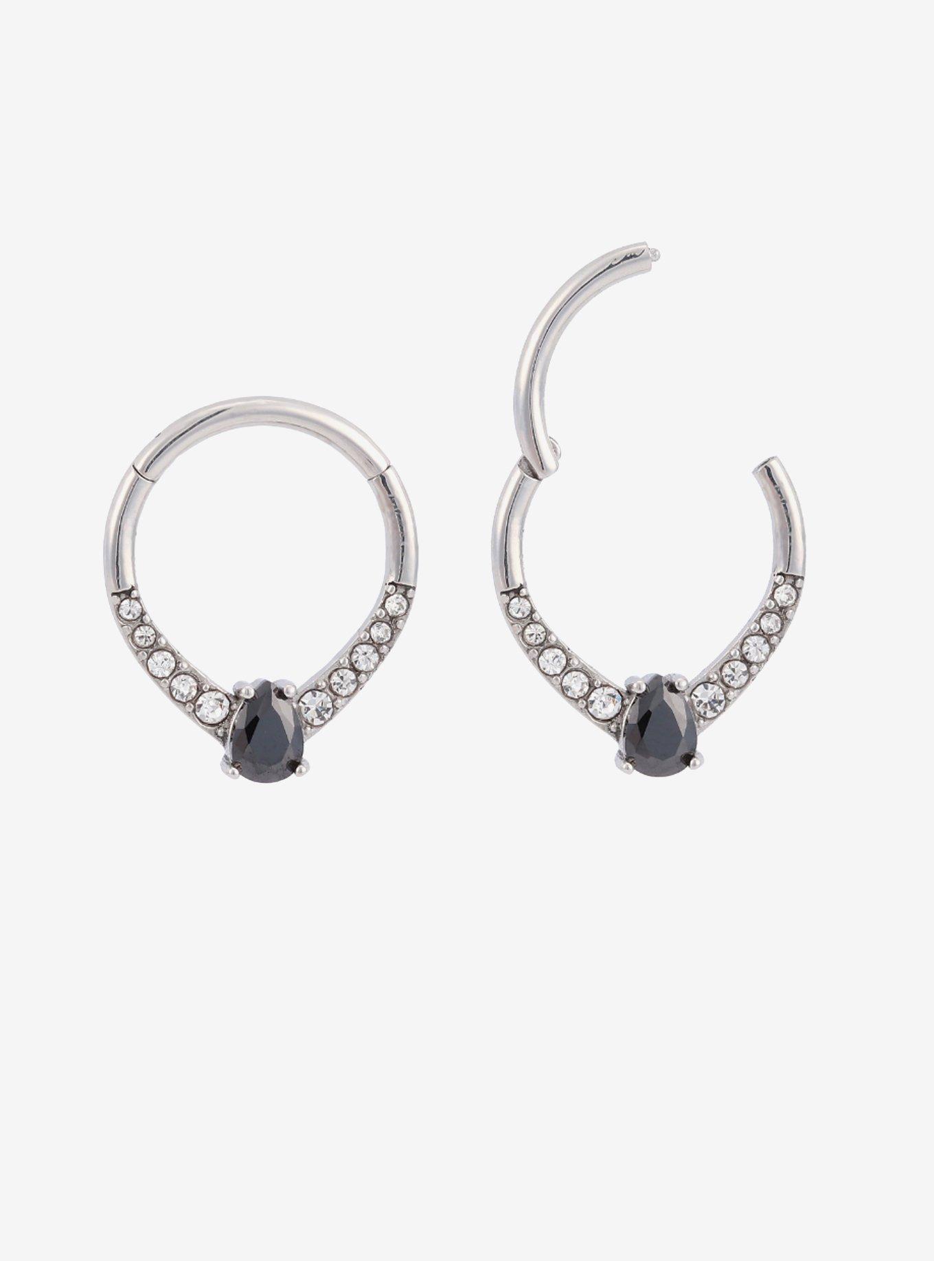 Steel Silver Black Gem Hinged Clicker, , hi-res