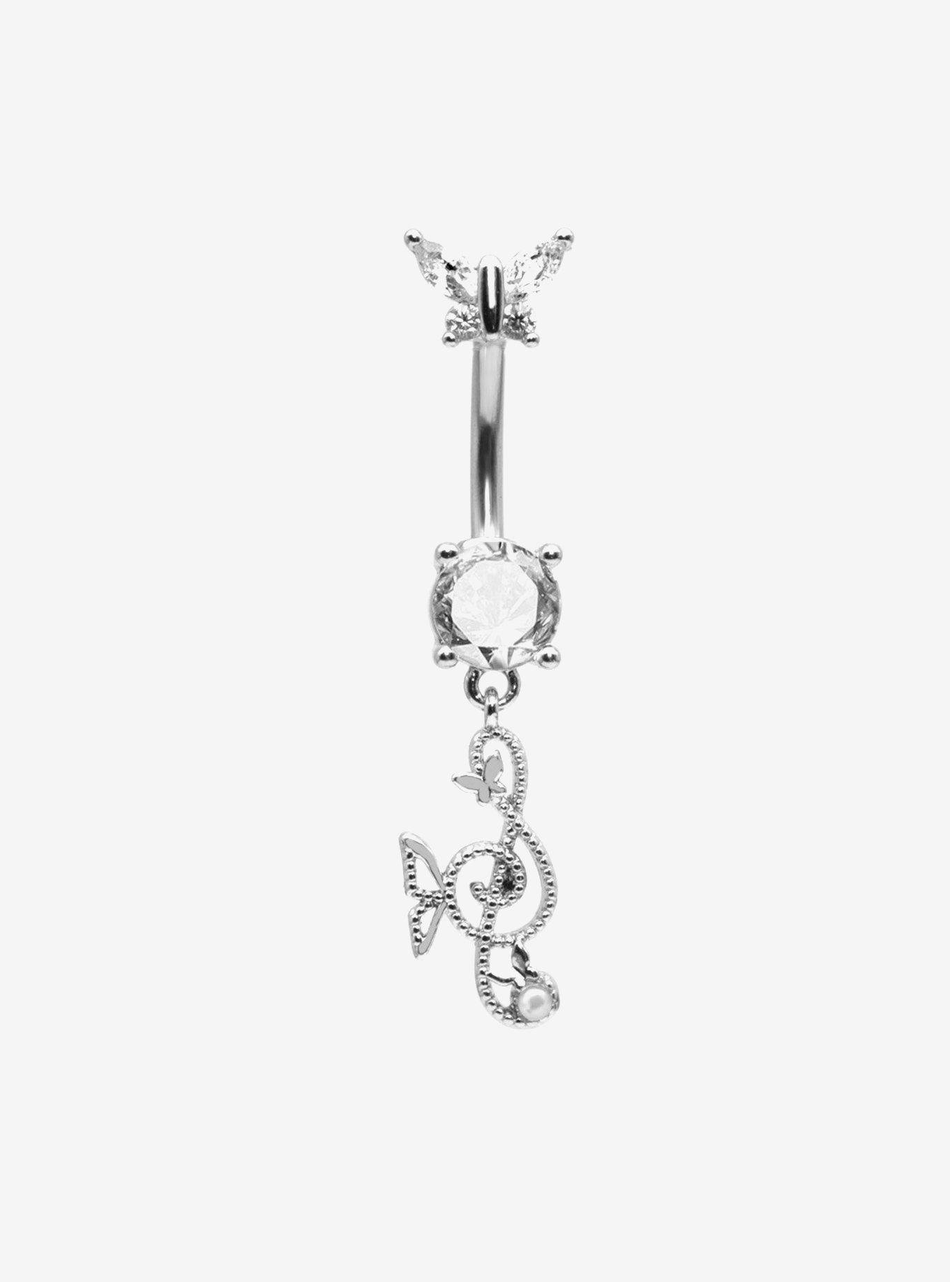 14G Steel Musical Note Bling Navel Barbell, , hi-res
