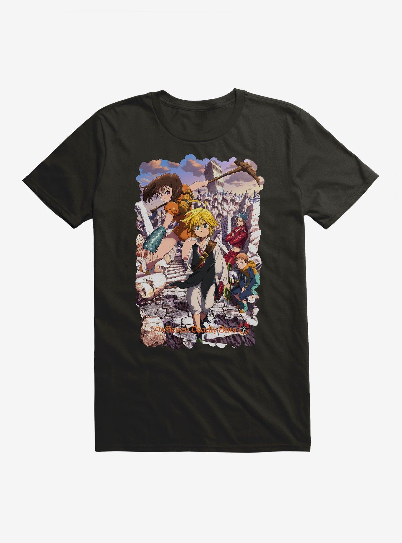 The Seven Deadly Sins Group Ruins T-Shirt, BLACK, hi-res