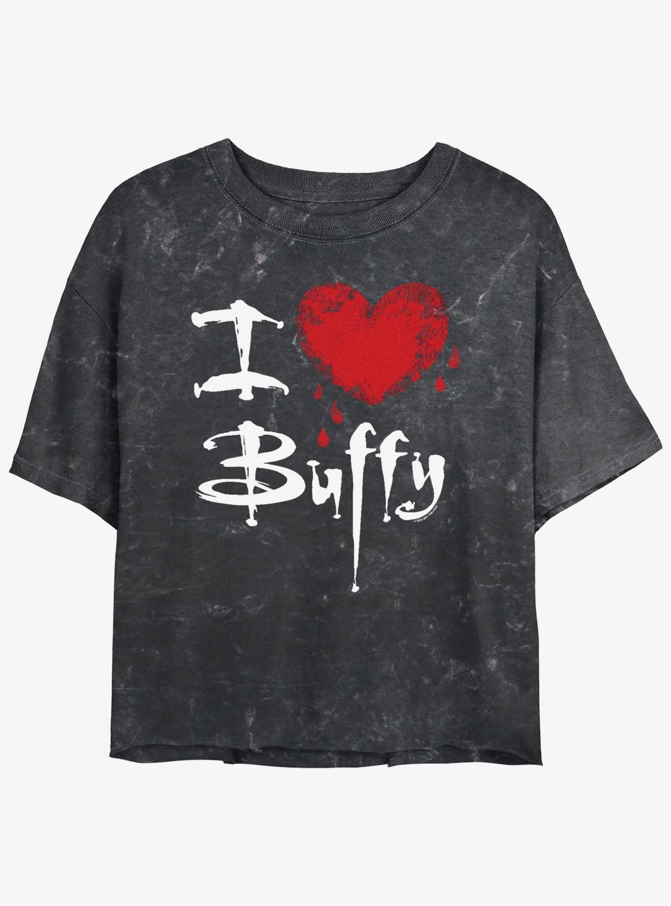 Buffy The Vampire Slayer I Love Buffy Girls Mineral Wash Crop T-Shirt, , hi-res