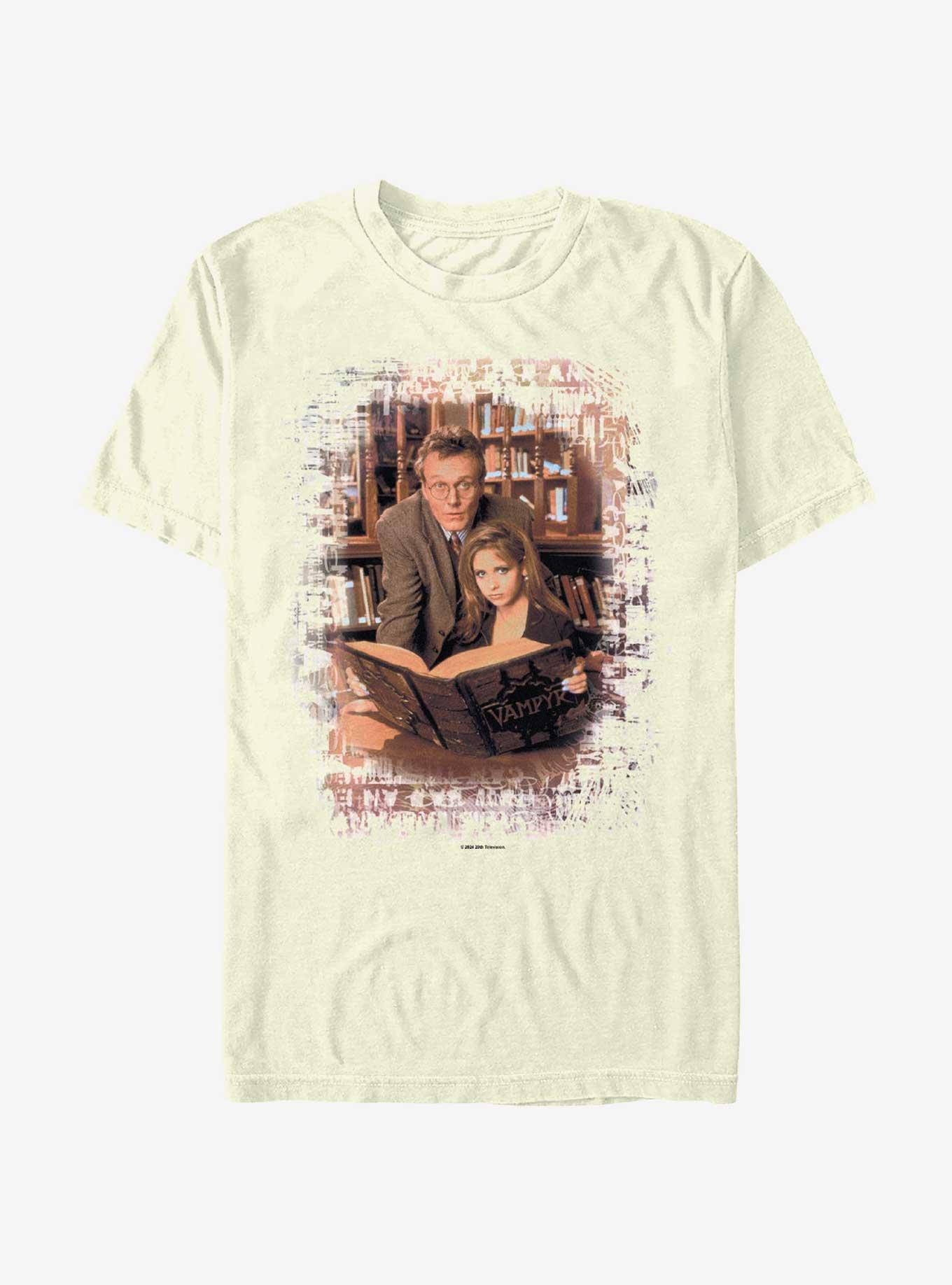 Buffy The Vampire Slayer Giles And Buffy Library T-Shirt, NATURAL, hi-res