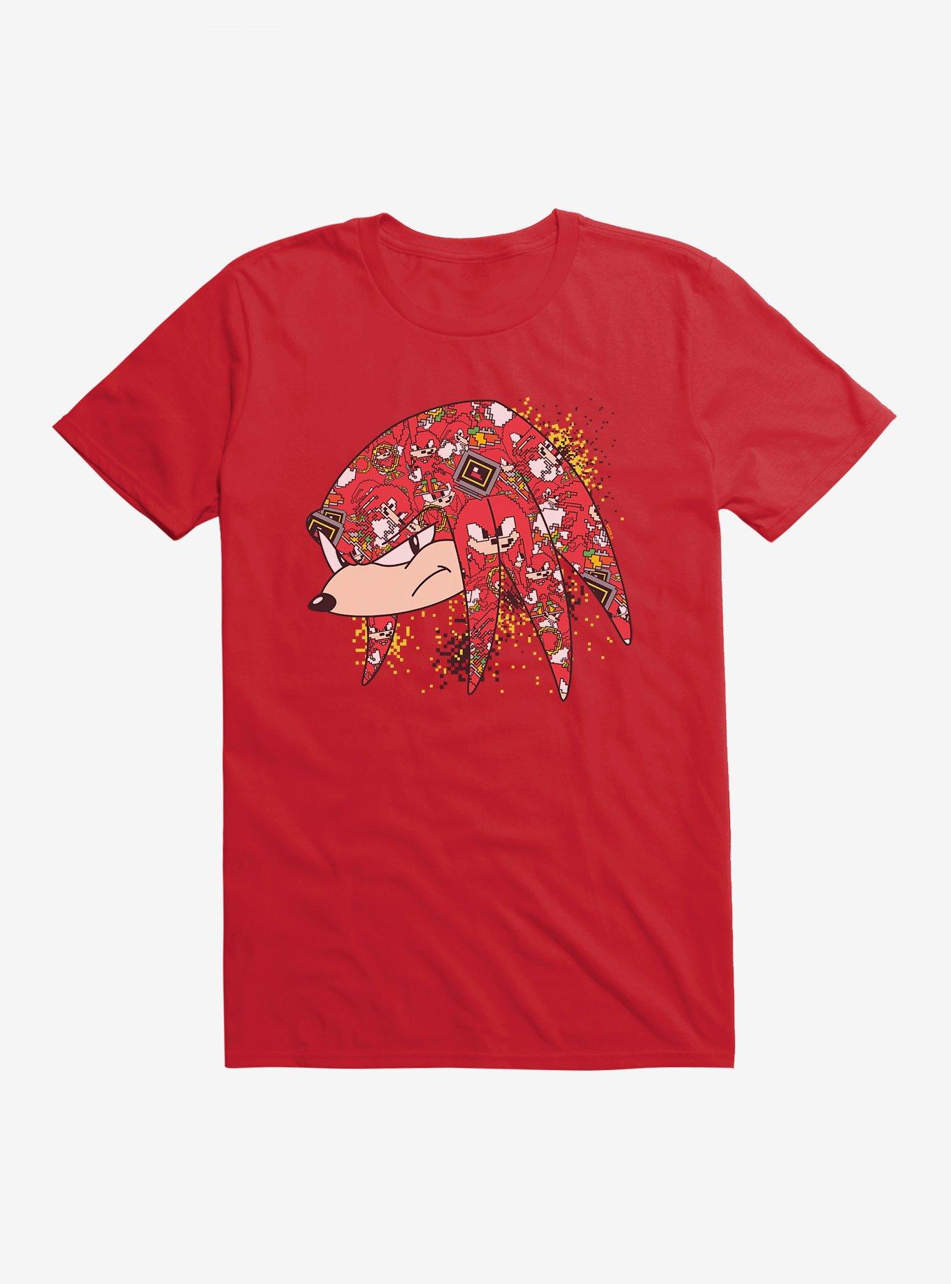 Sonic The Hedgehog Knuckles Pixel Profile T-Shirt, RED, hi-res