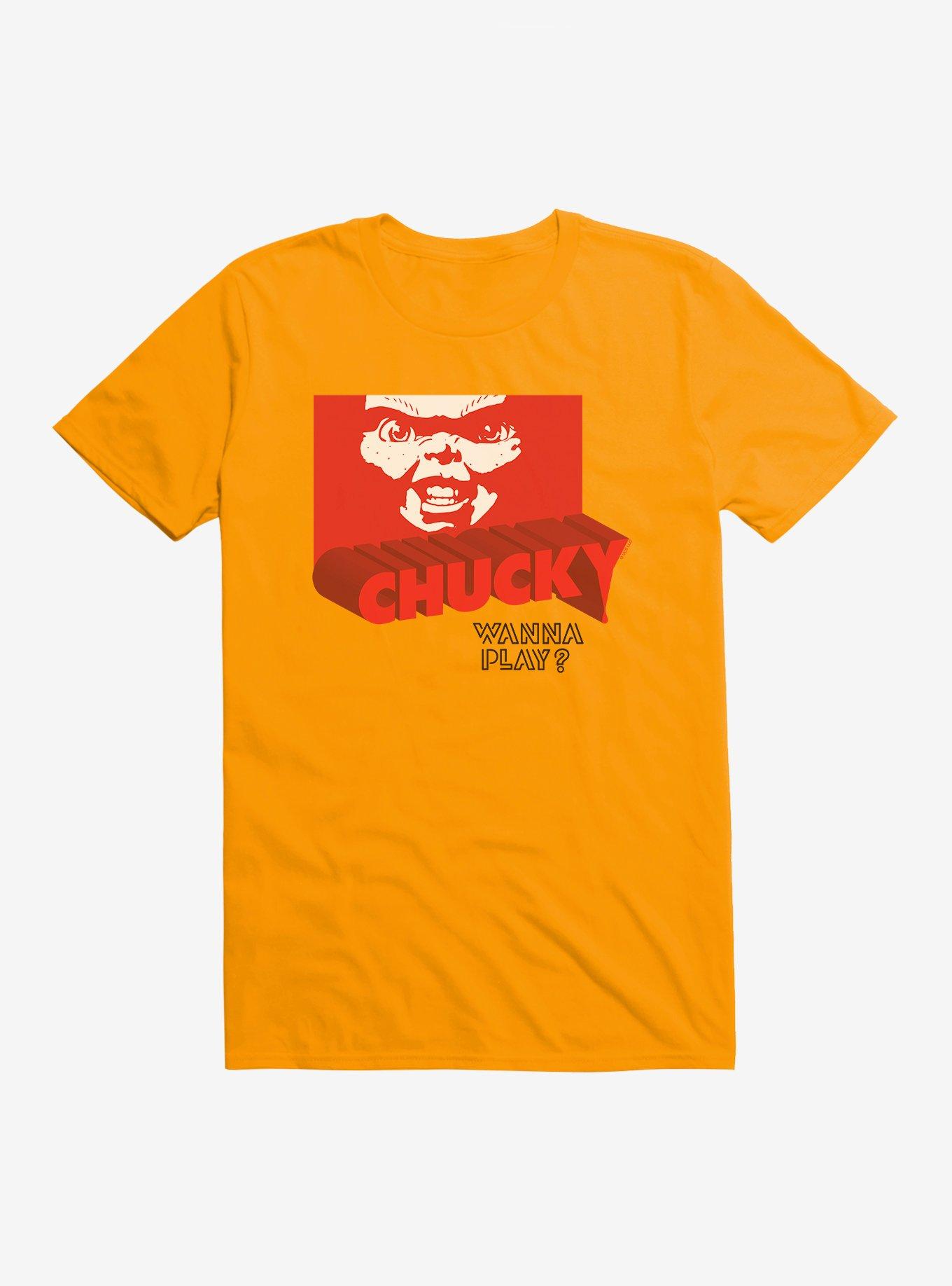 Chucky Wanna Play Red Font T-Shirt, , hi-res