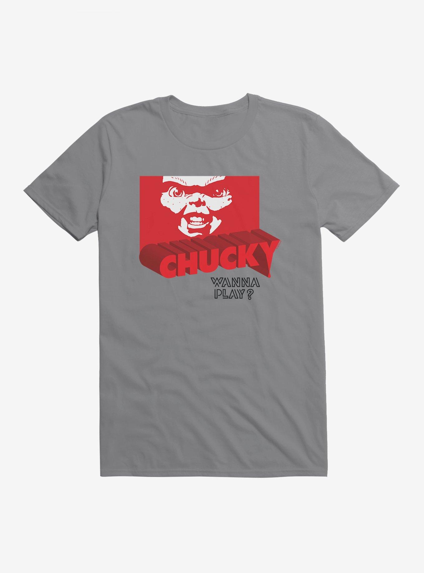 Chucky Wanna Play Red Font T-Shirt, , hi-res