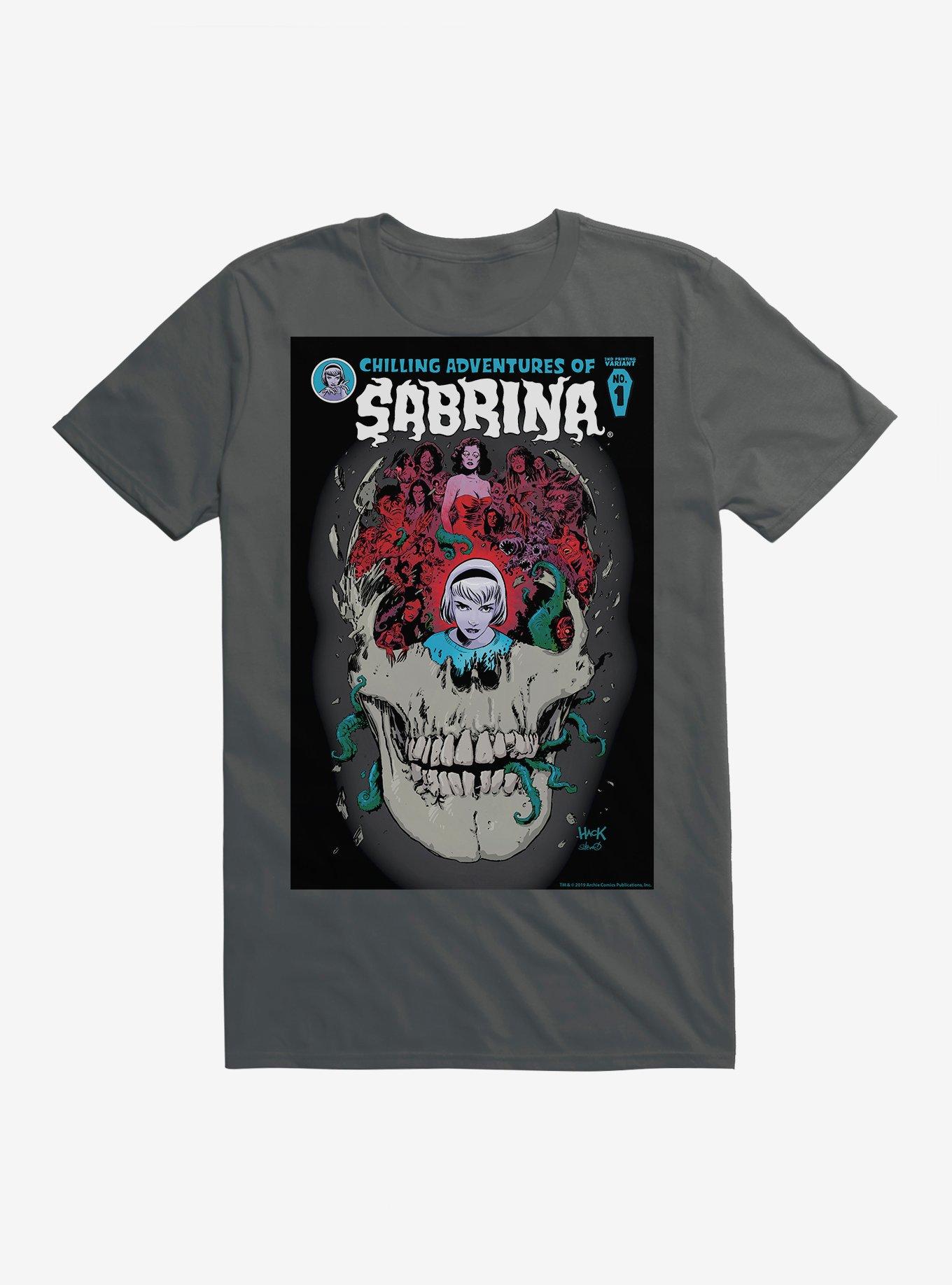 Chilling Adventures of Sabrina Skull Poster T-Shirt, CHARCOAL, hi-res