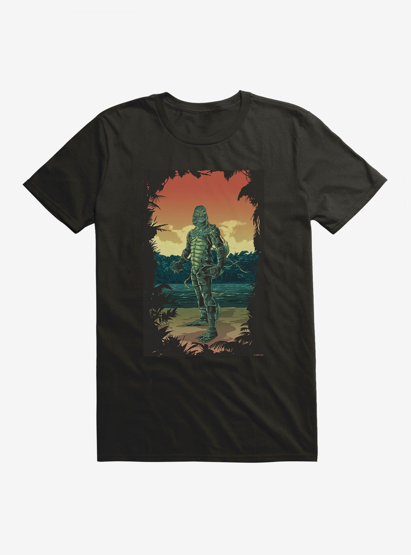 Creature From The Black Lagoon Comic Art Sunset T-Shirt, BLACK, hi-res