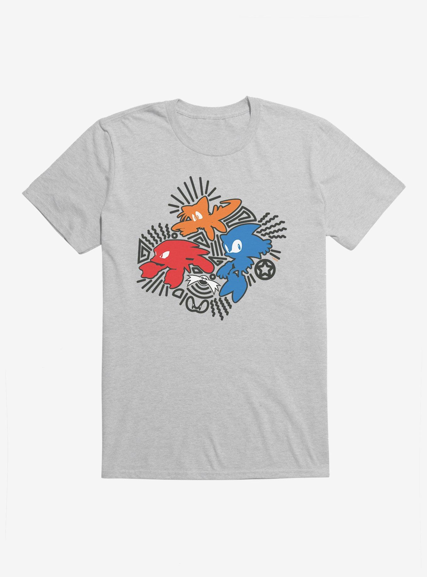 Sonic The Hedgehog Tails, Knuckles, Sonic, And Dr. Eggman Pop Art T-Shirt, HEATHER GREY, hi-res