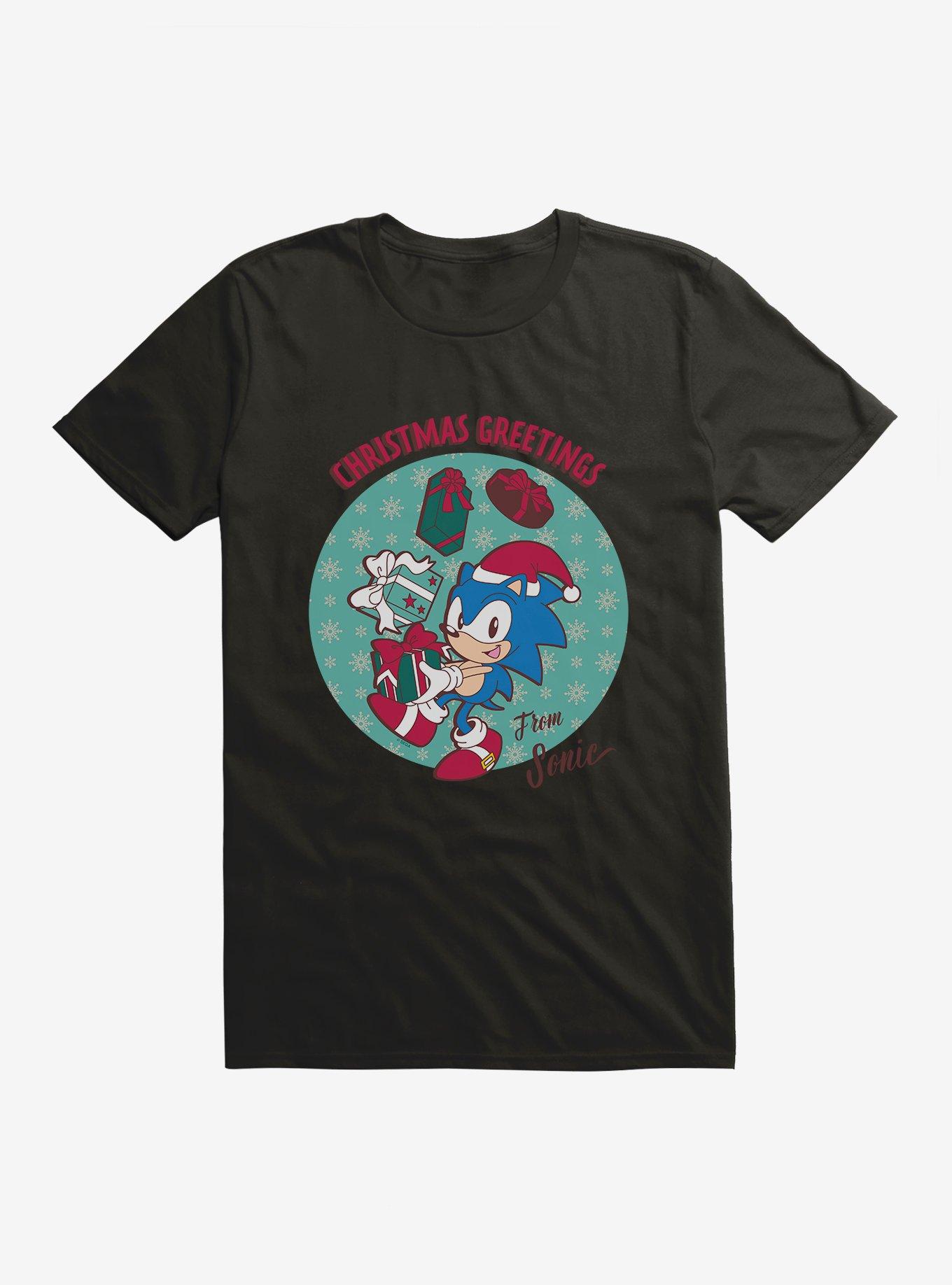 Sonic The Hedgehog Christmas Greetings From Sonic T-Shirt, BLACK, hi-res