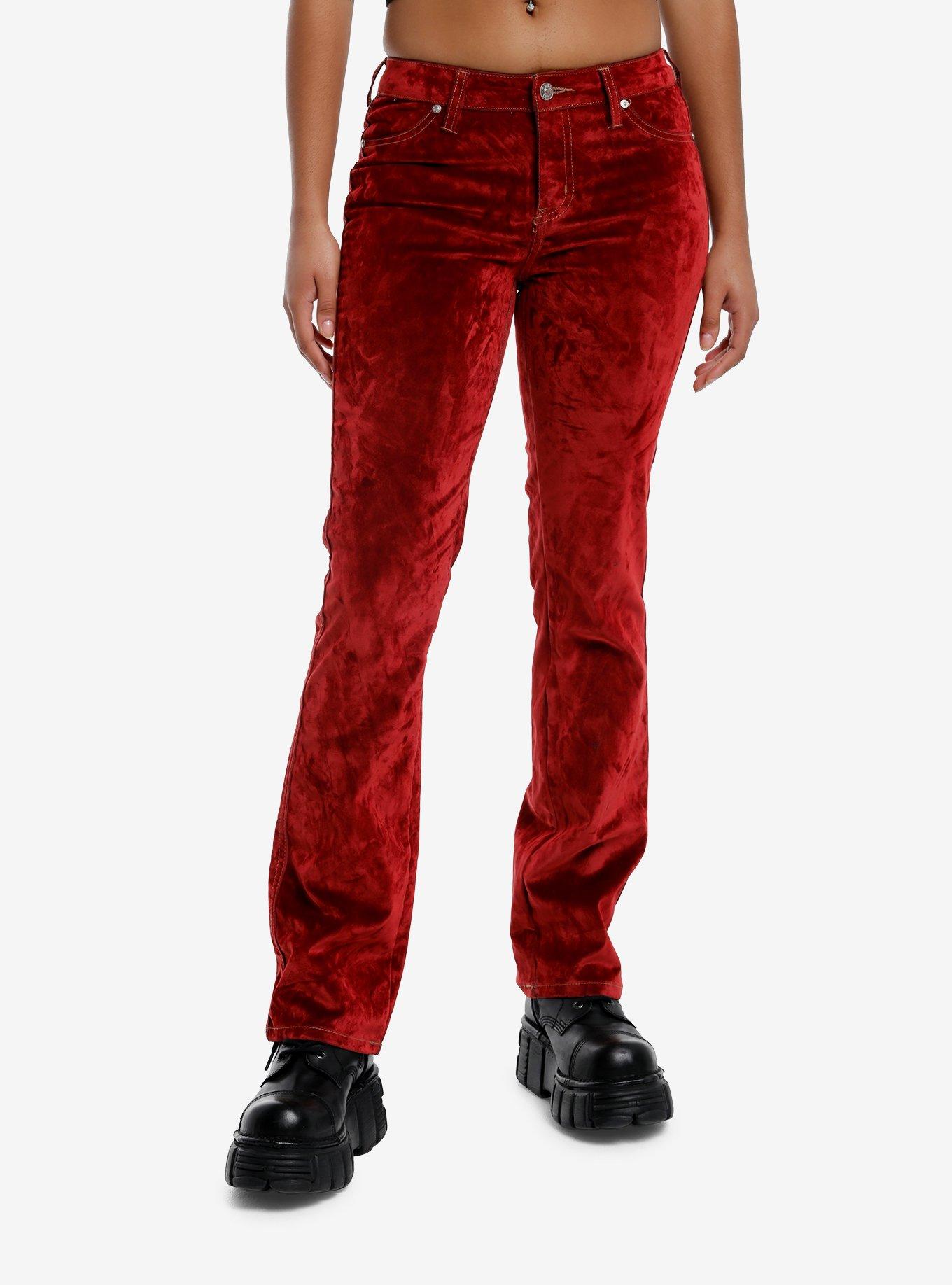 Red Flocked Low-Rise Straight Leg Jeans, , hi-res