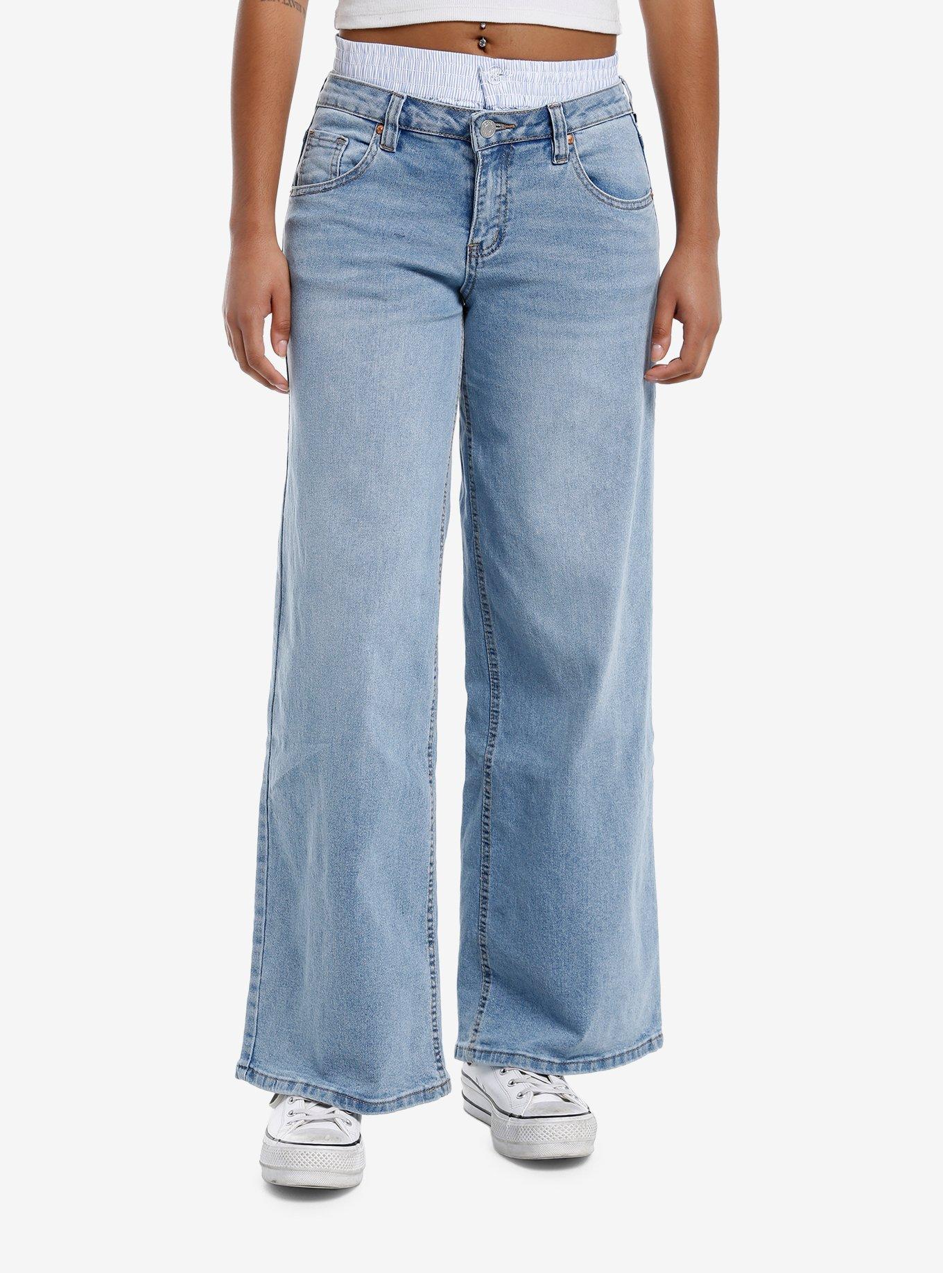 Light Indigo Faux Boxers Wide Leg Jeans | Hot Topic