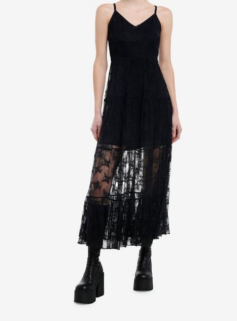 slim fit dress slacks Lace-Trim Satin Floral Maxi Dress