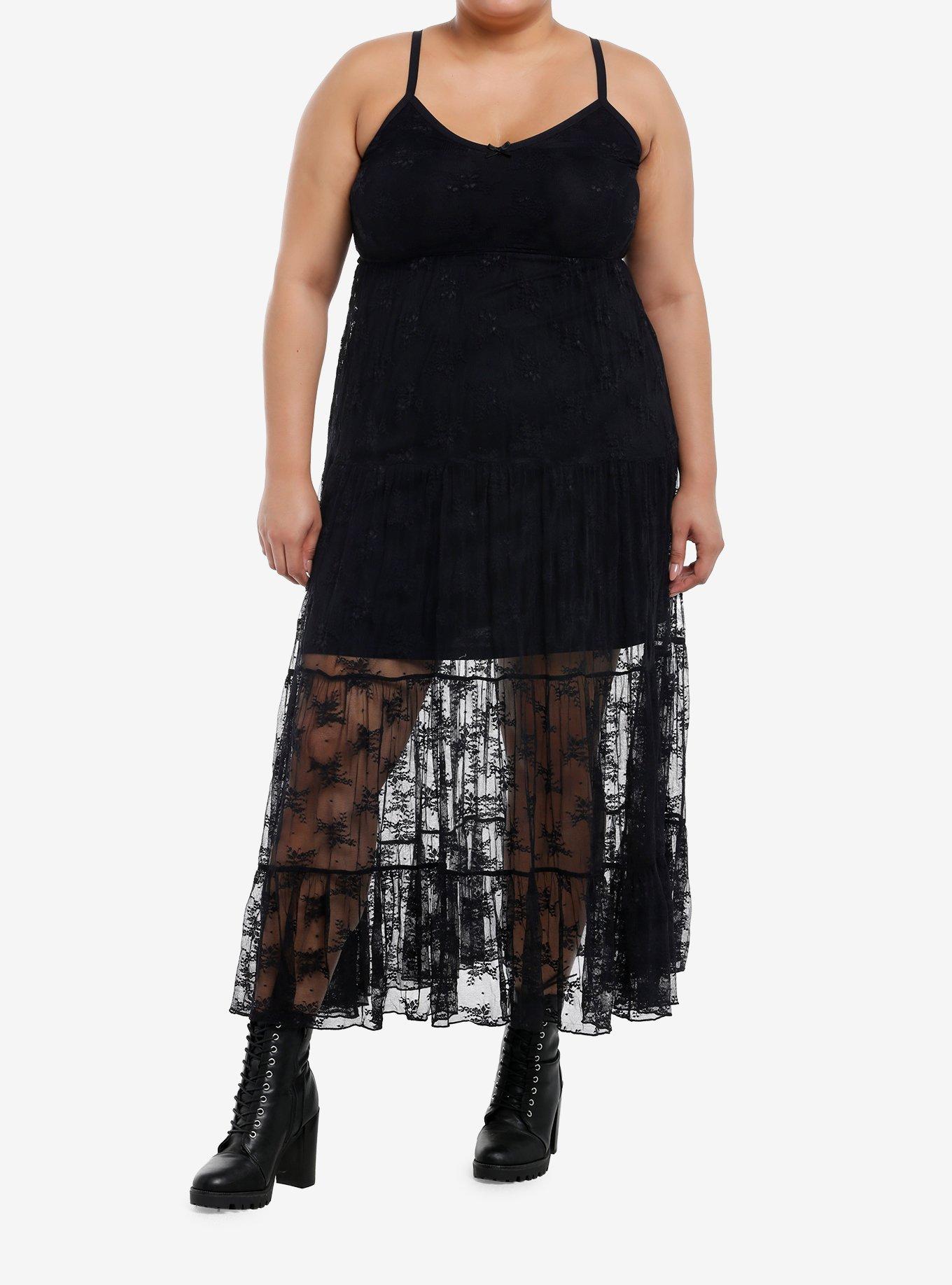 Cosmic Aura Floral Lace Tiered Cami Dress Plus Size, , hi-res