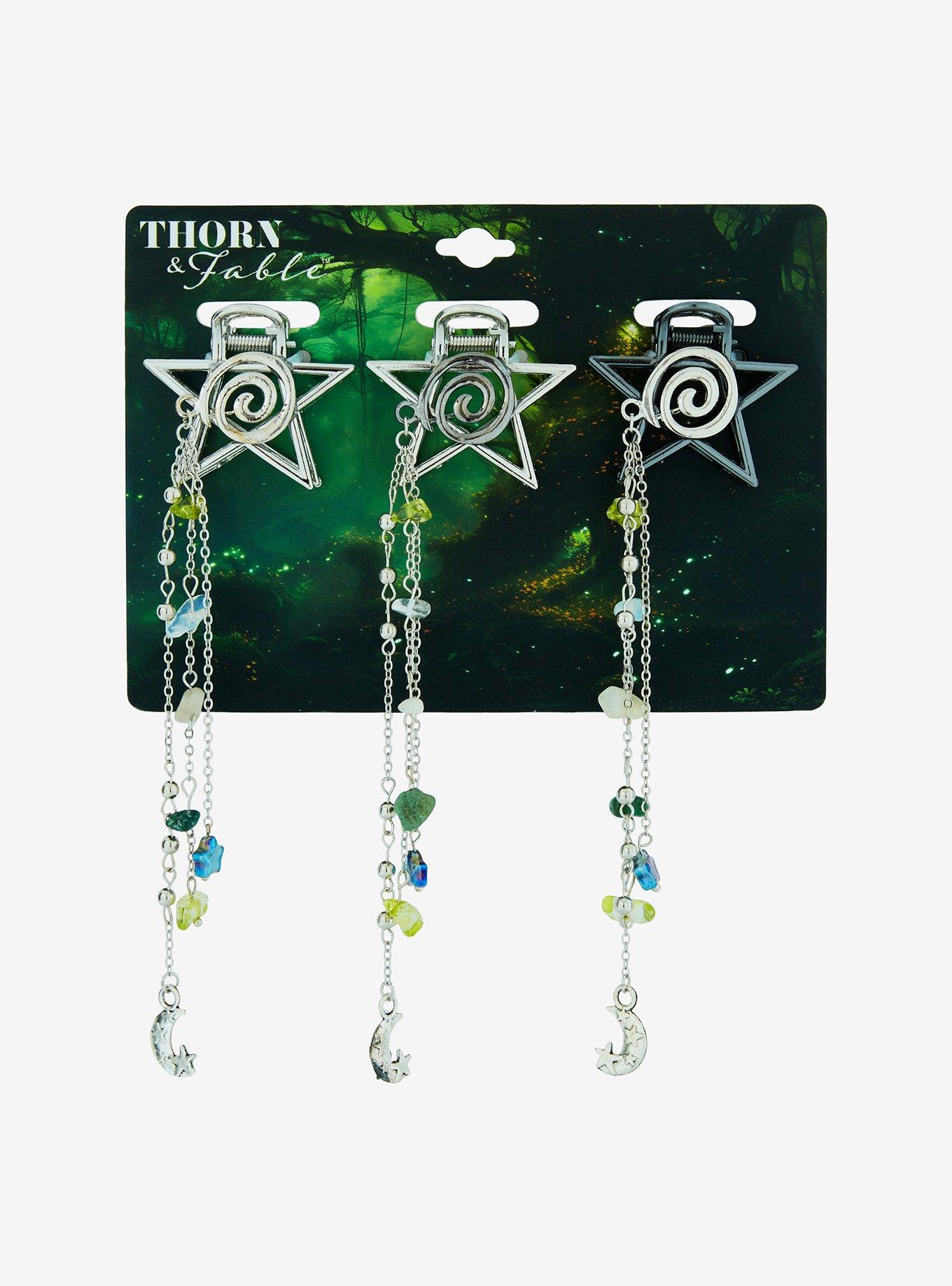 Thorn & Fable Spiral Star Dangling Bead Mini Claw Hair Clip Set, , hi-res