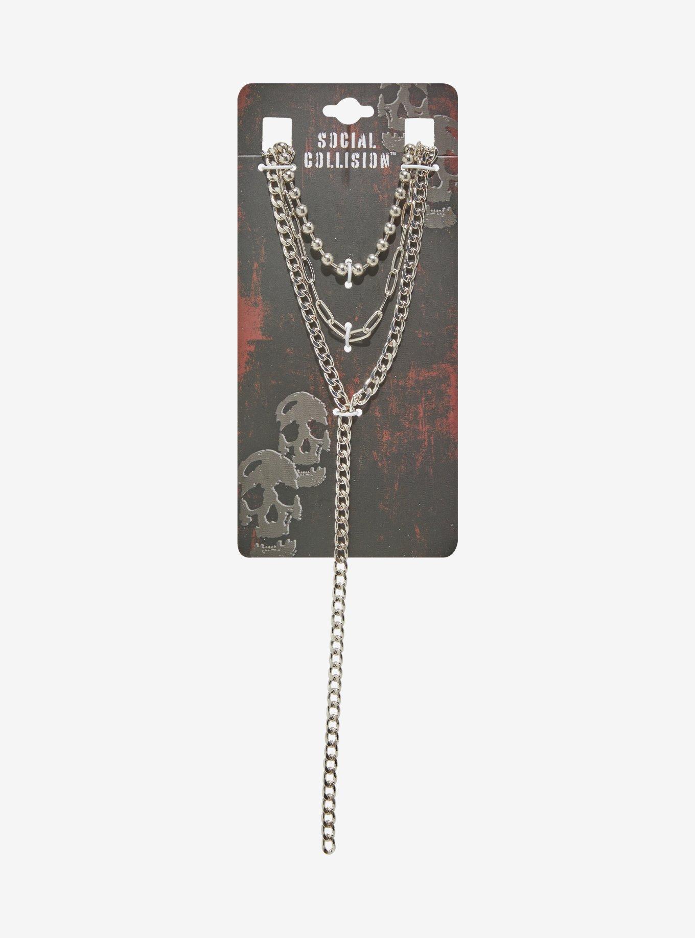 Social Collision Chain Lariat Layered Necklace, , hi-res