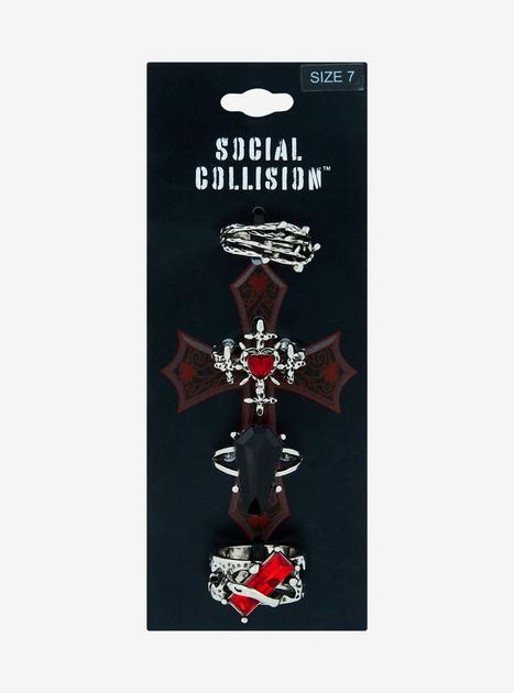 Social Collision Red Crystal Coffin Ring Set | Hot Topic