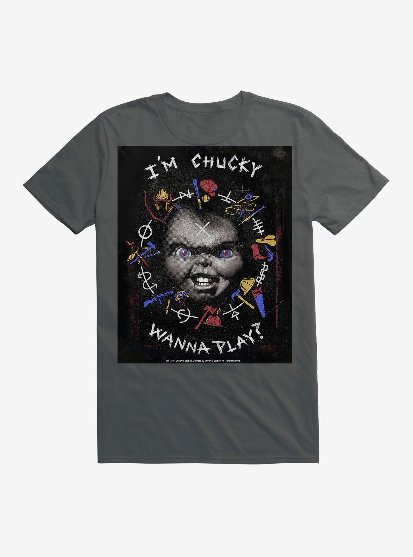 Chucky I'm Chucky Wanna Play T-Shirt, CHARCOAL, hi-res