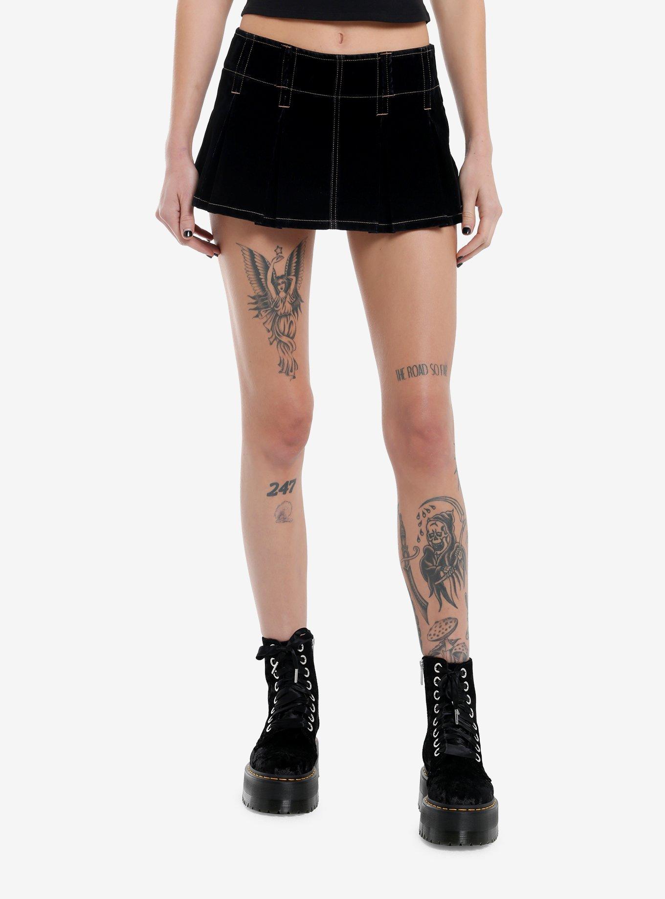 Black Velvet Pleated Micro Skort, , hi-res