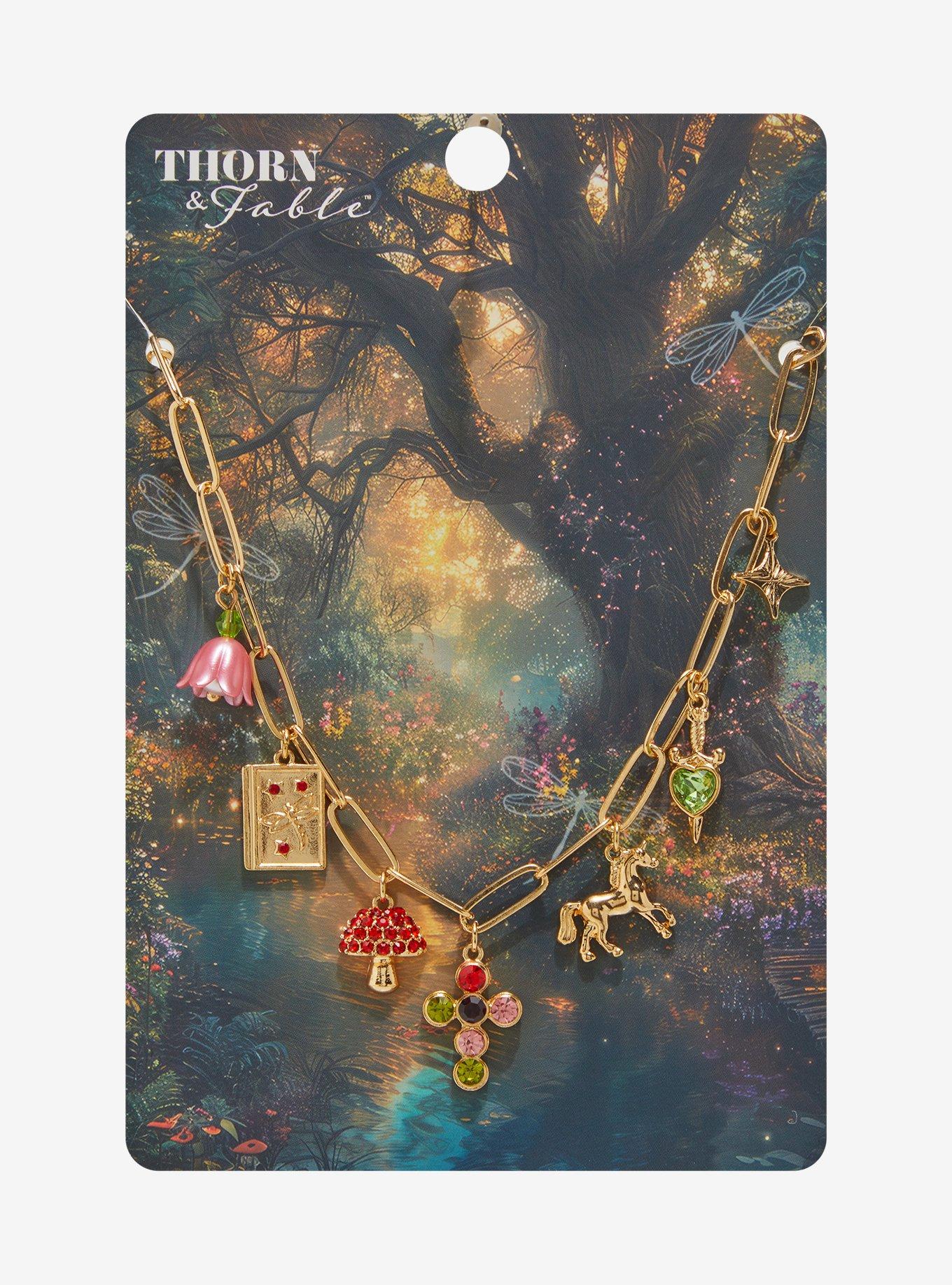 Thorn & Fable Unicorn Mushroom Book Charm Necklace, , hi-res