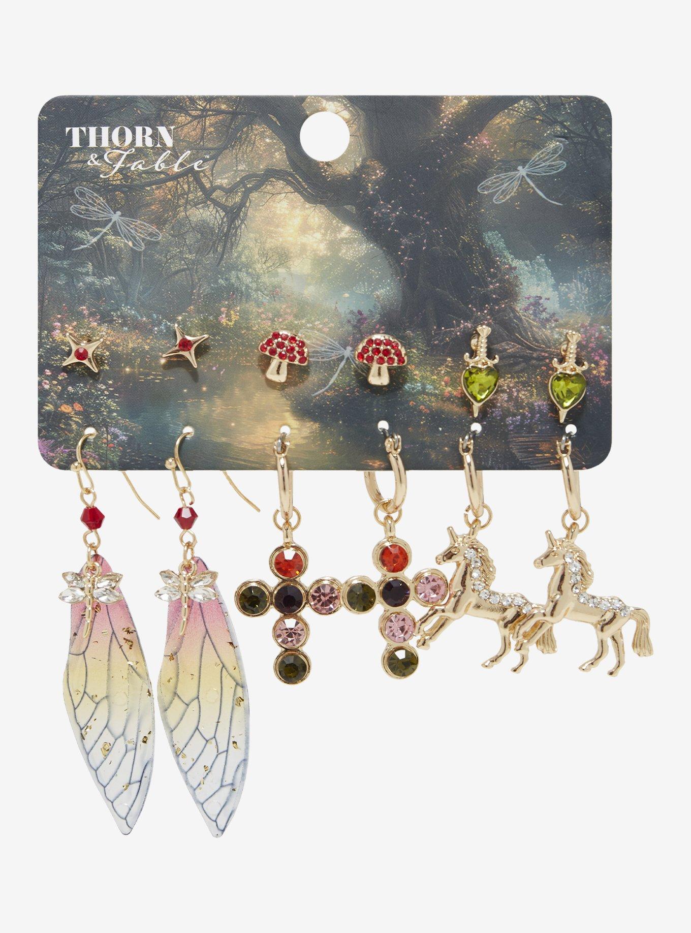 Thorn & Fable Mushroom Wing Unicorn Earring Set, , hi-res