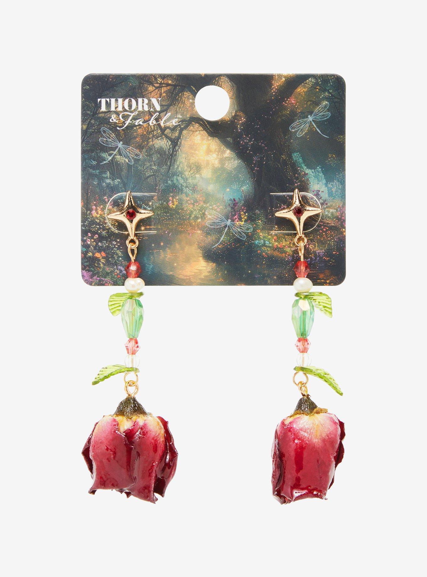 Thorn & Fable Rose Flower Drop Earrings, , hi-res