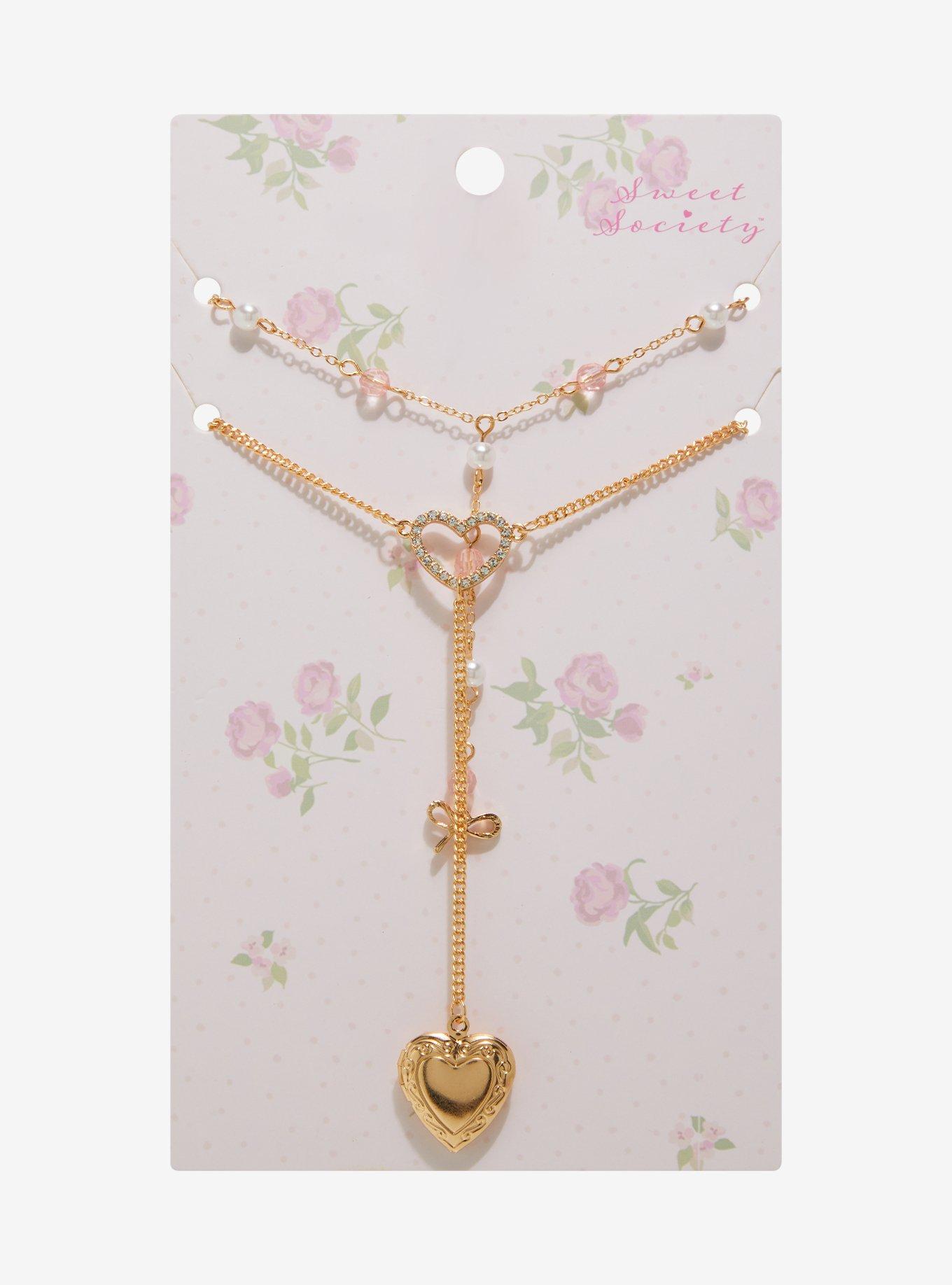 Sweet Society Bow Locket Lariat Necklace Set, , hi-res