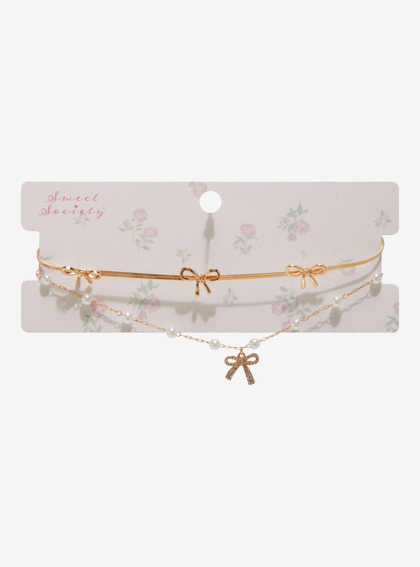 Sweet Society Bow Pearl Choker Set, , hi-res