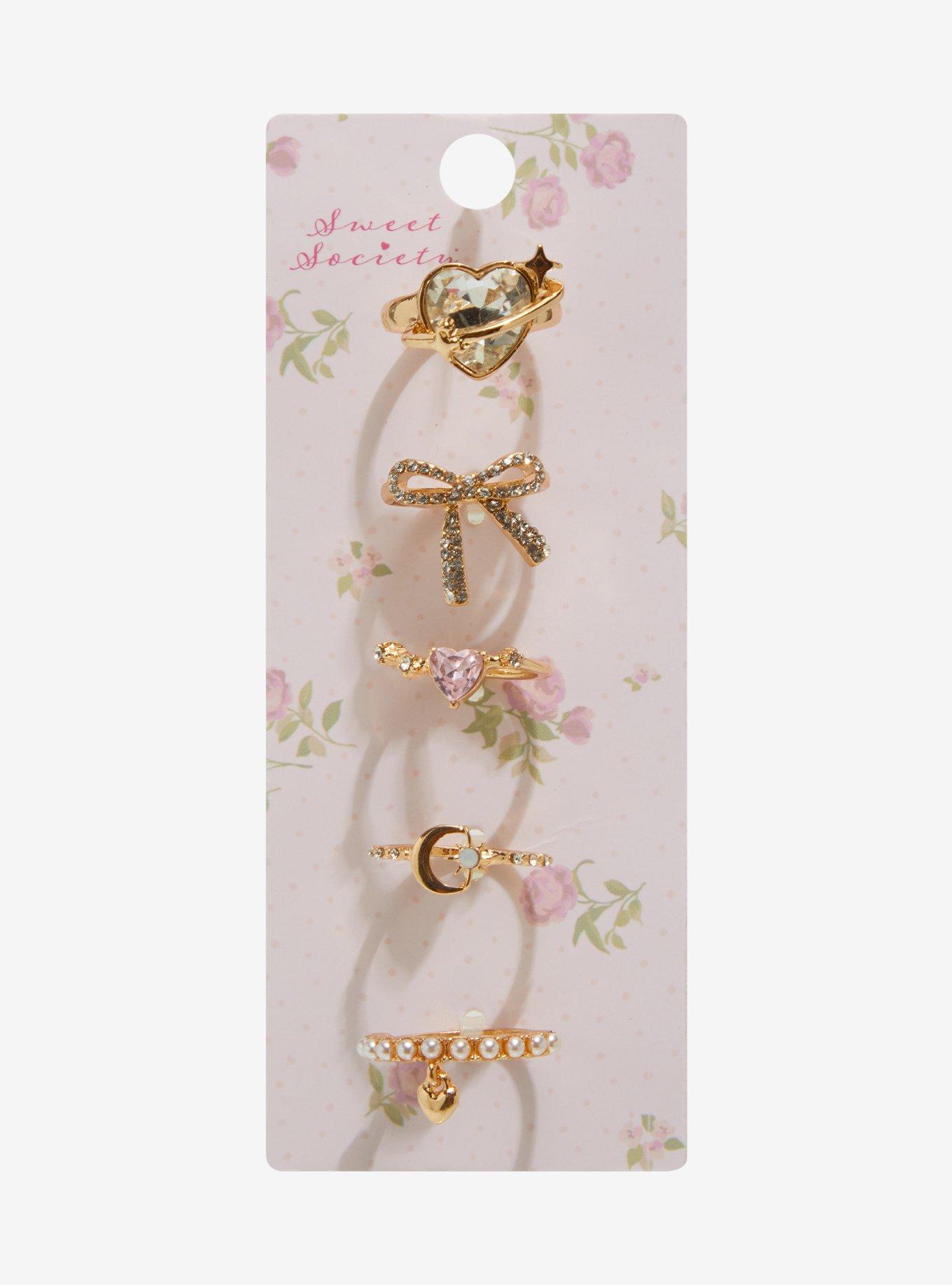 Sweet Society Bling Bow Heart Ring Set, , hi-res
