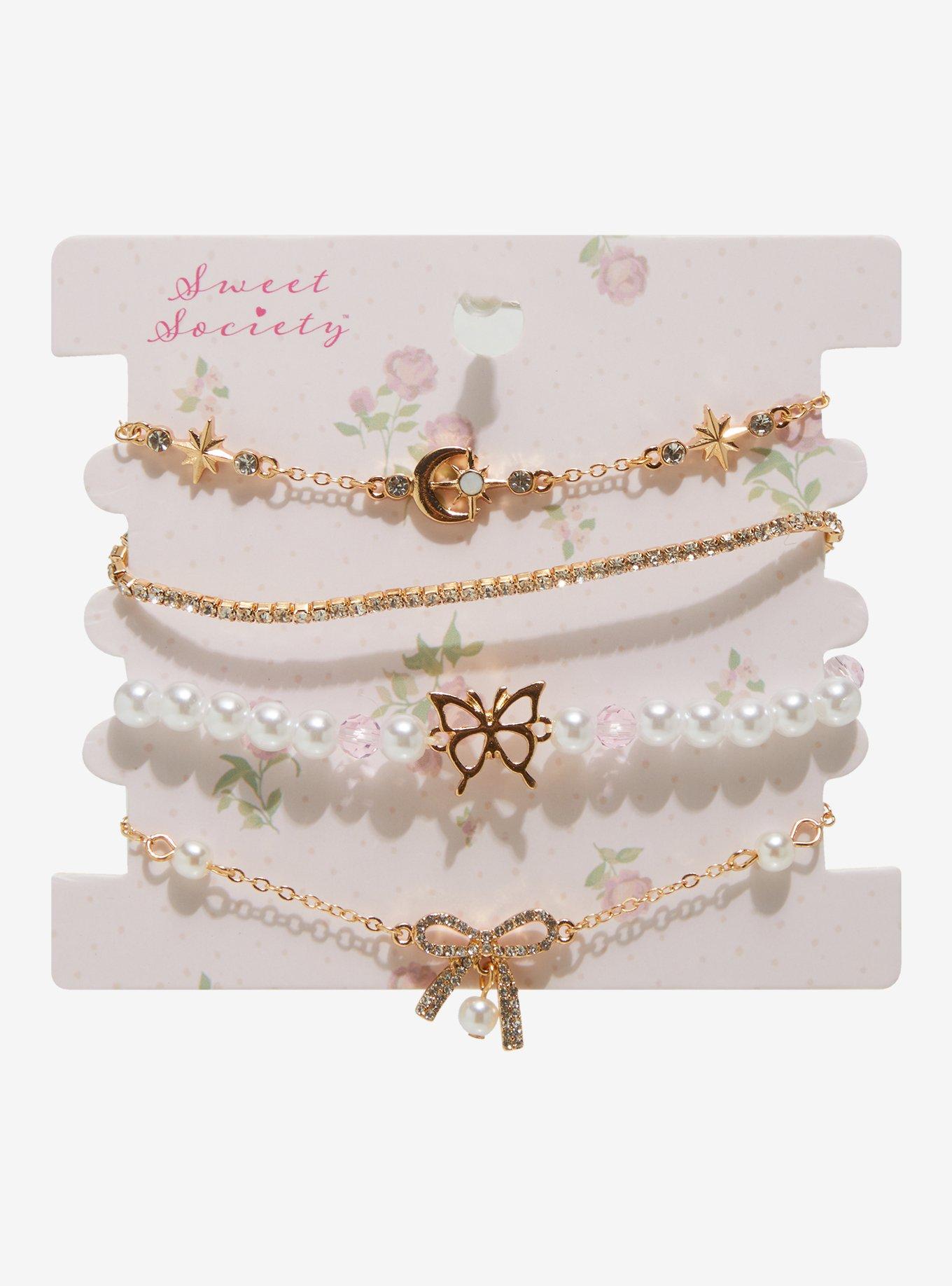 Sweet Society Pearl Bow Butterfly Bracelet Set, , hi-res