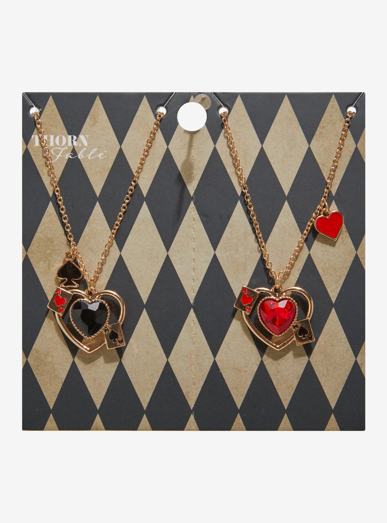 Thorn & Fable Card Suit Heart Best Friend Necklace Set, , hi-res